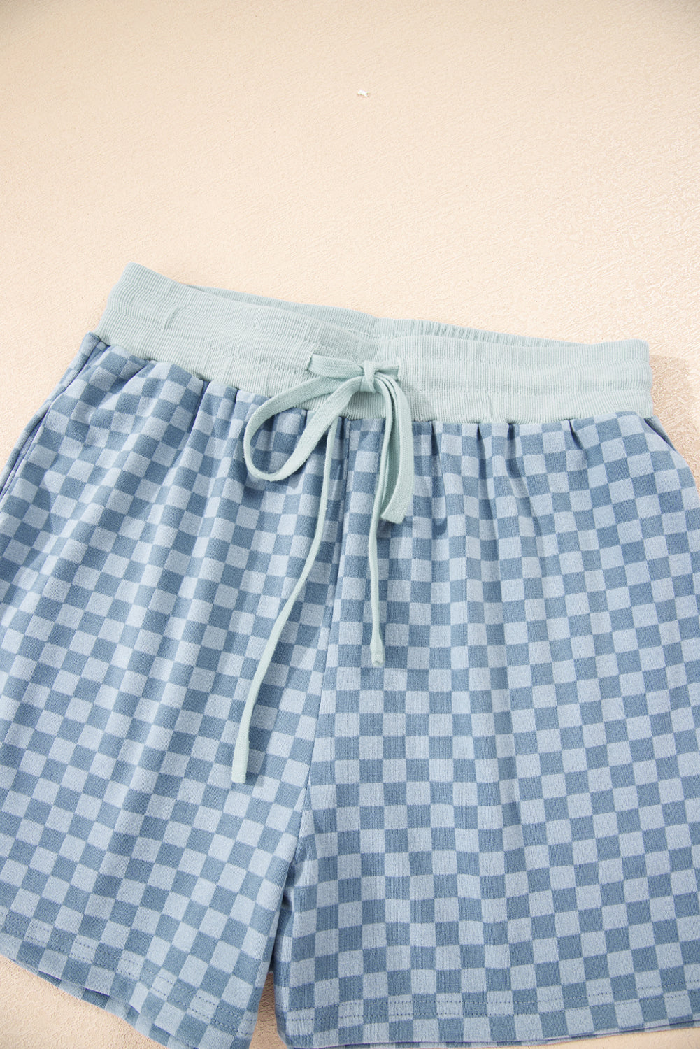 Sky Blue Checkerboard Long Sleeve Pullover and Shorts Set-Two Piece Sets/Short Sets-[Adult]-[Female]-2022 Online Blue Zone Planet