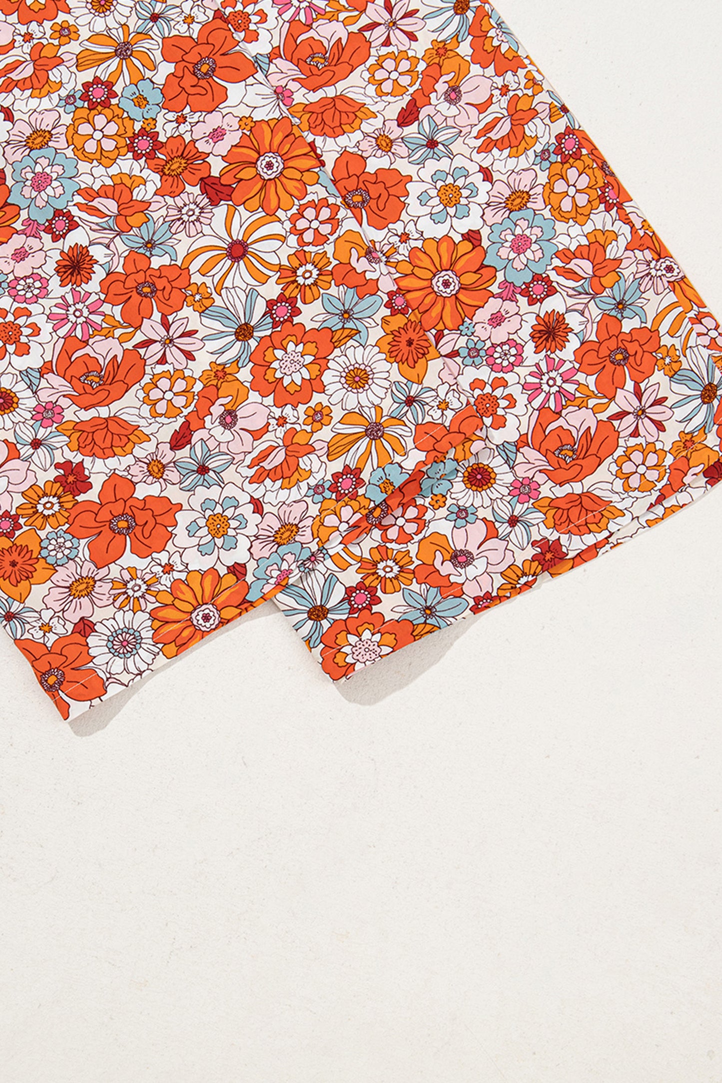 Orange Floral Print Sleeveless Smocked Shift Jumpsuit-Bottoms/Jumpsuits & Rompers-[Adult]-[Female]-2022 Online Blue Zone Planet