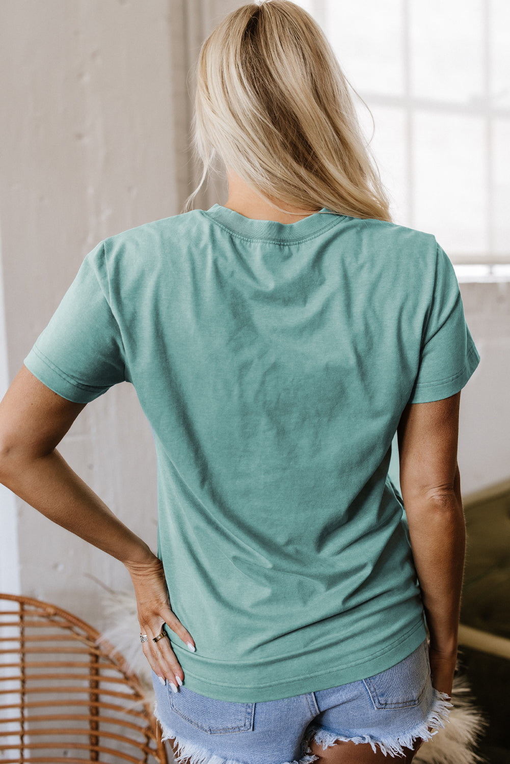 Sea Green Mama Printed Mineral Wash Crewneck T Shirt-Tops/Tops & Tees-[Adult]-[Female]-2022 Online Blue Zone Planet