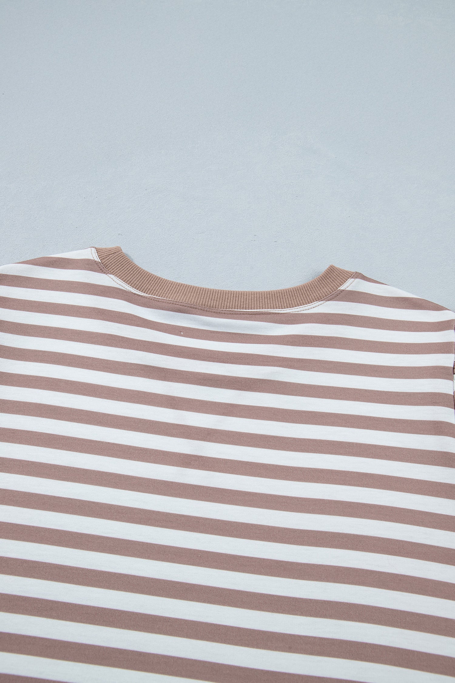 Orange Stripe Ribbed Trim Round Neck Short Puff Sleeve Plus T Shirt-Plus Size/Plus Size Tops-[Adult]-[Female]-2022 Online Blue Zone Planet