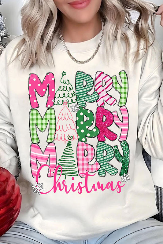 Blue Zone Planet | Beige MERRY Christmas Printed Drop Shoulder Pullover Sweatshirt-Graphic/Graphic Sweatshirts-[Adult]-[Female]-Beige-S-2022 Online Blue Zone Planet