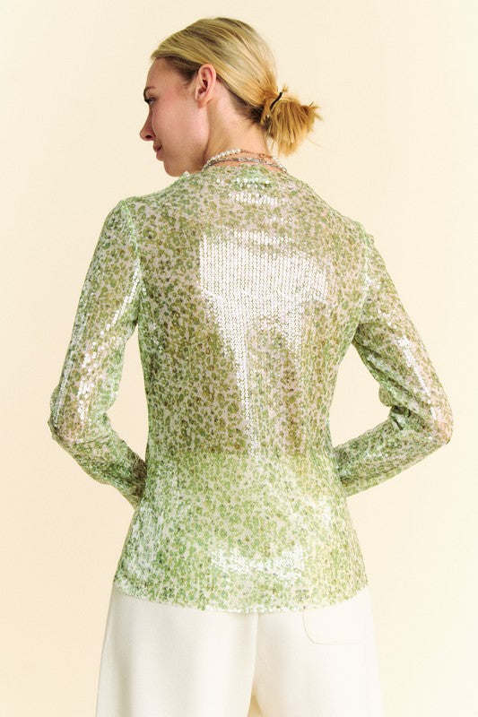 Davi & Dani Sequin Mock Neck Long Sleeve Mesh Top-TOPS / DRESSES-[Adult]-[Female]-2022 Online Blue Zone Planet