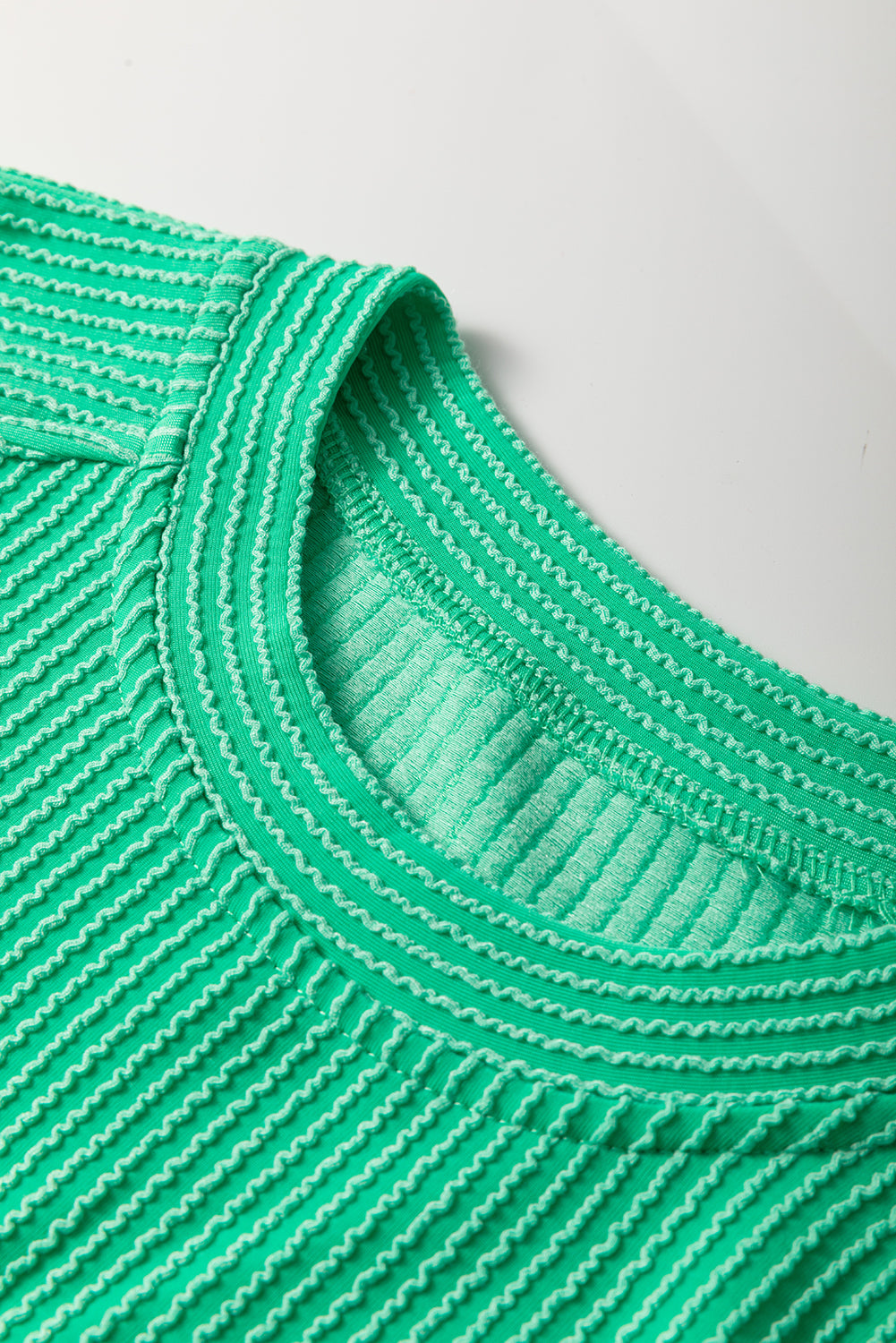 Blue Zone Planet | Bright Green Solid Corded Knit Short Sleeve T Shirt and Wide Leg Pants Set-Two Piece Sets/Pant Sets-[Adult]-[Female]-2022 Online Blue Zone Planet