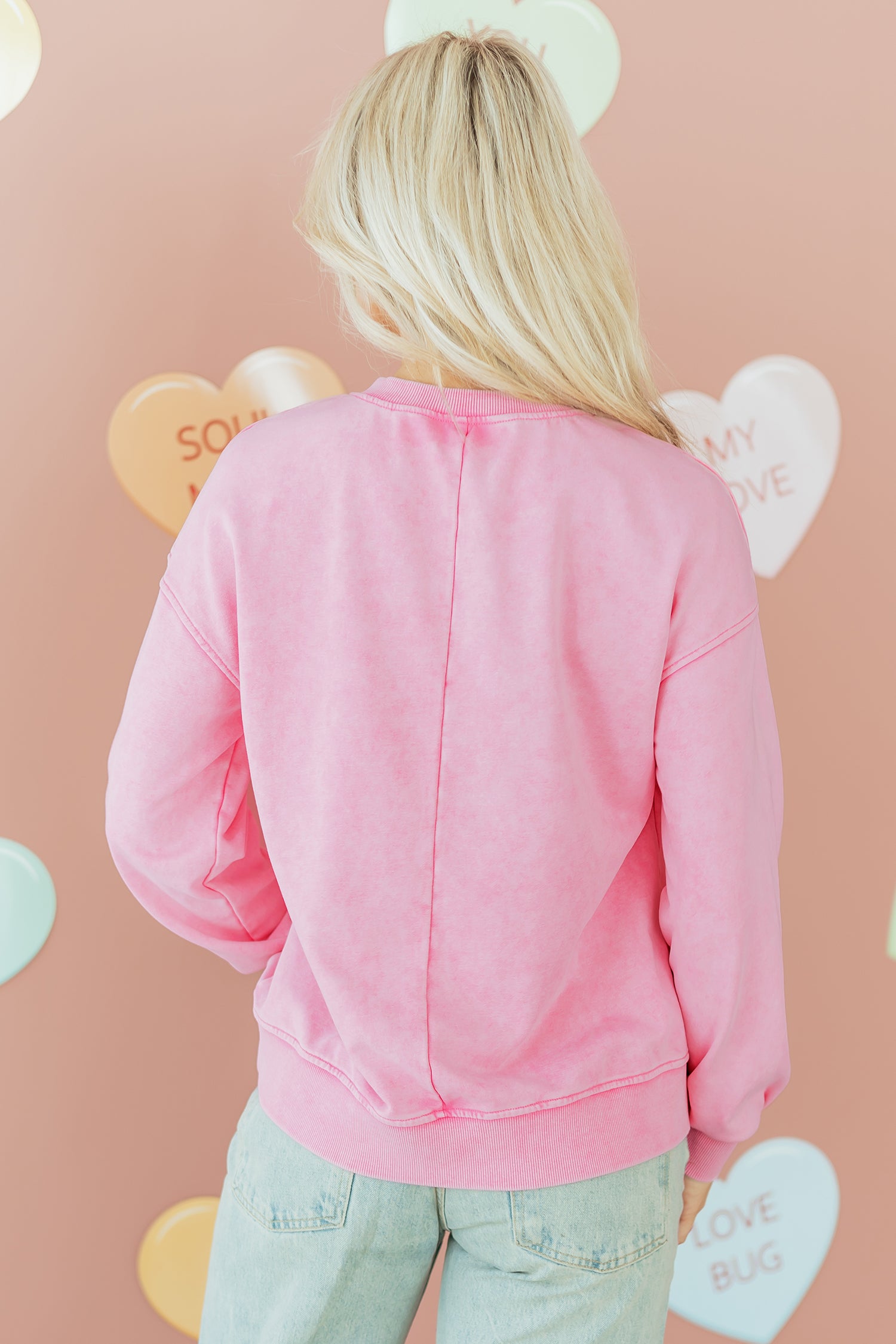 Bright Pink Mineral Wash Crossed Crew Neck Drop Shoulder Loose Sweatshirt-Tops/Sweatshirts & Hoodies-[Adult]-[Female]-2022 Online Blue Zone Planet