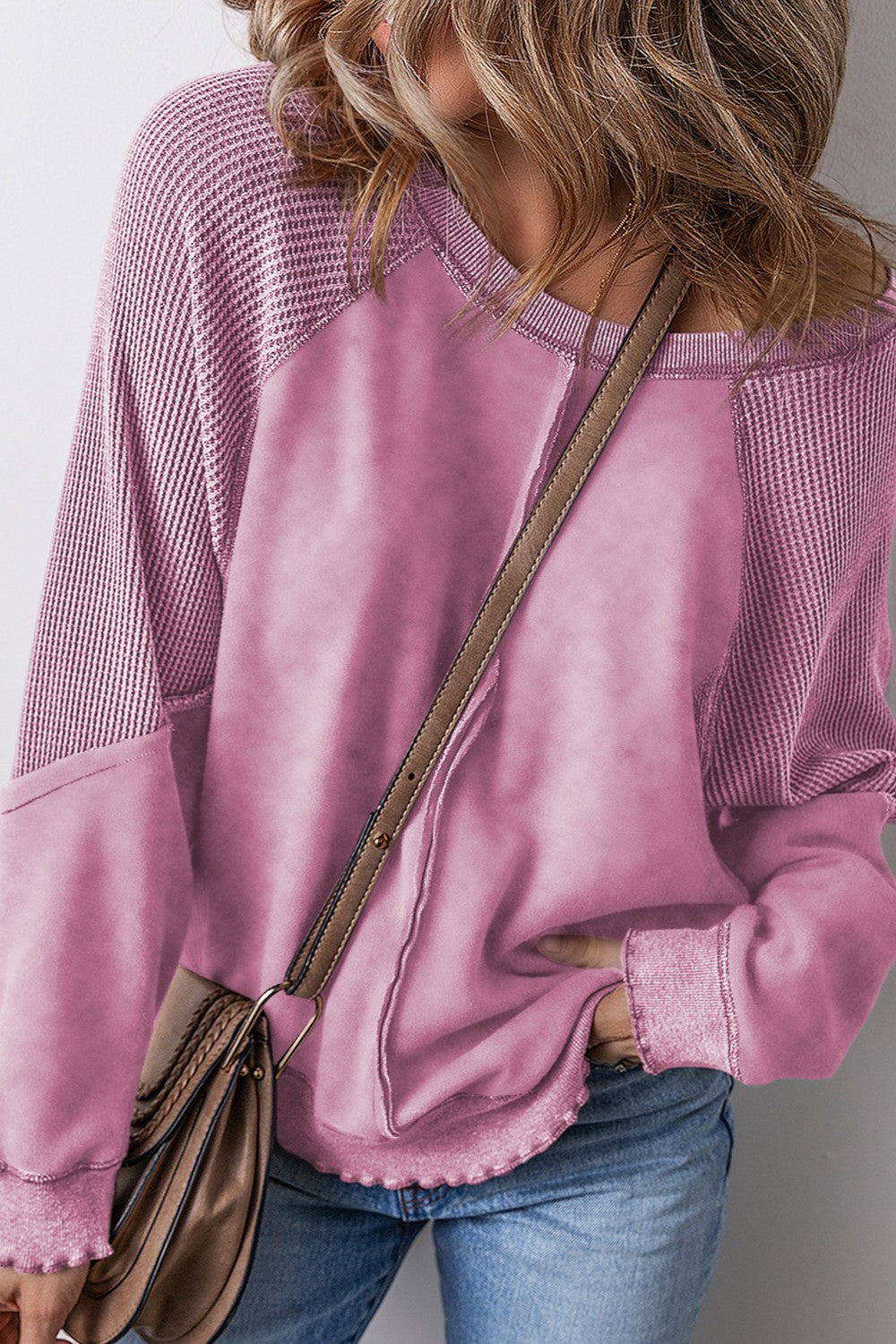 Blue Zone Planet | Exposed Seam Long Sleeve Sweatshirt-TOPS / DRESSES-[Adult]-[Female]-Dusty Pink-S-2022 Online Blue Zone Planet