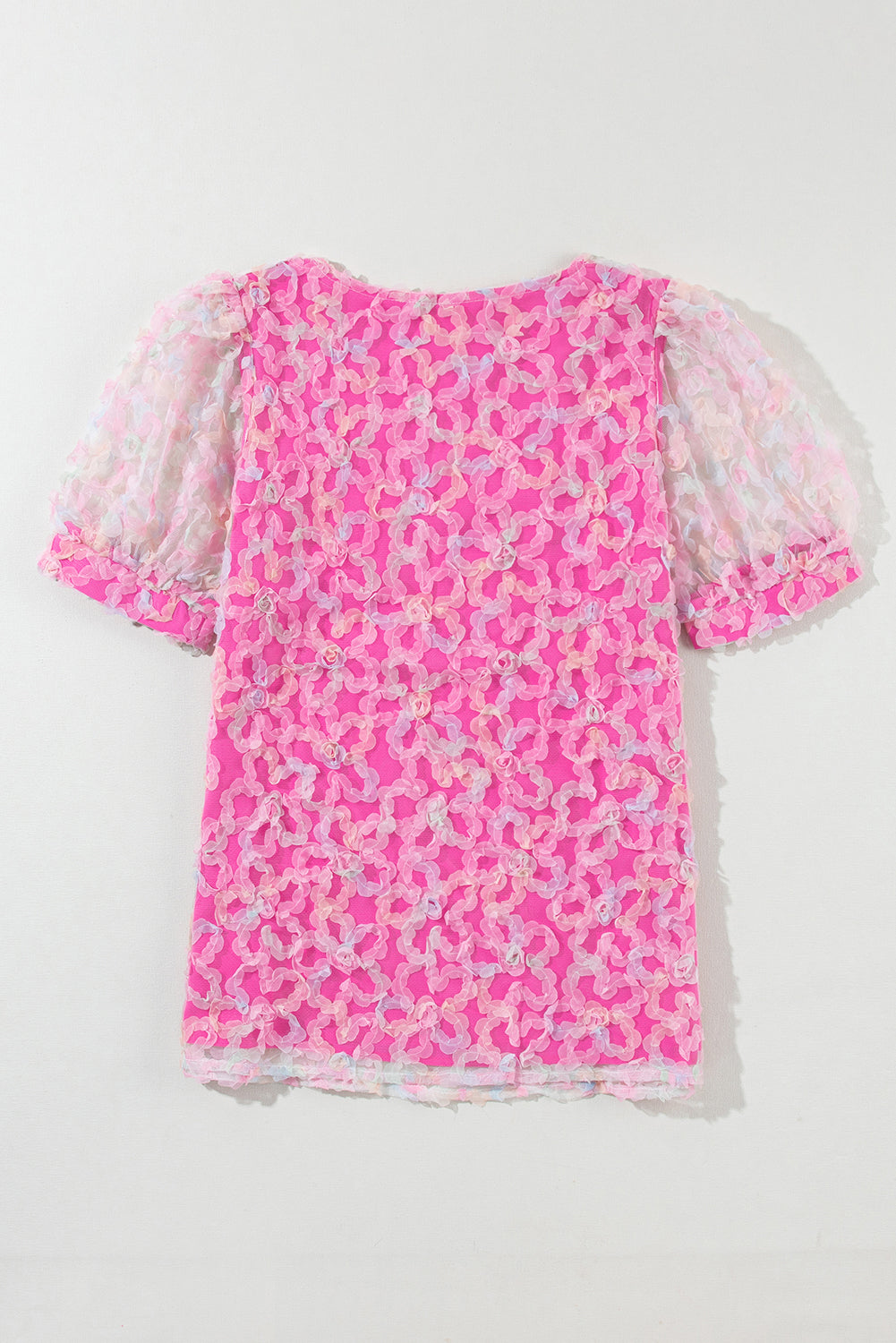 Bonbon Flowery Mesh Short Puff Sleeve Blouse-Tops/Blouses & Shirts-[Adult]-[Female]-2022 Online Blue Zone Planet
