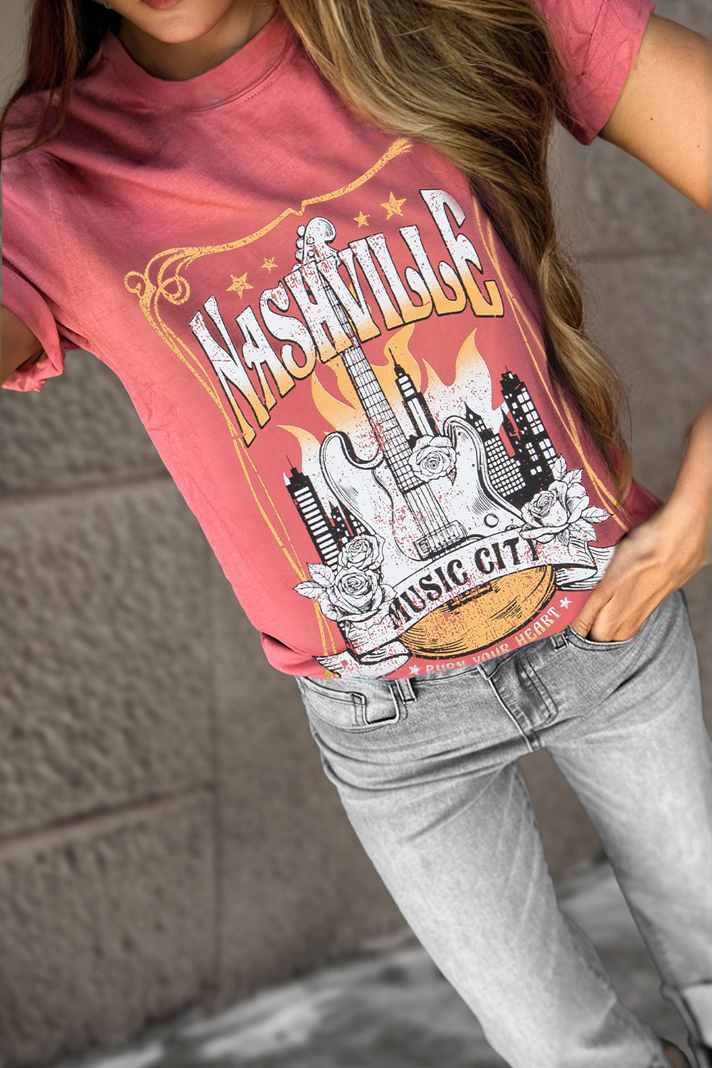 Mineral Red Nashville Music City Graphic Retro Fashion Tee-Tops/Tops & Tees-[Adult]-[Female]-2022 Online Blue Zone Planet
