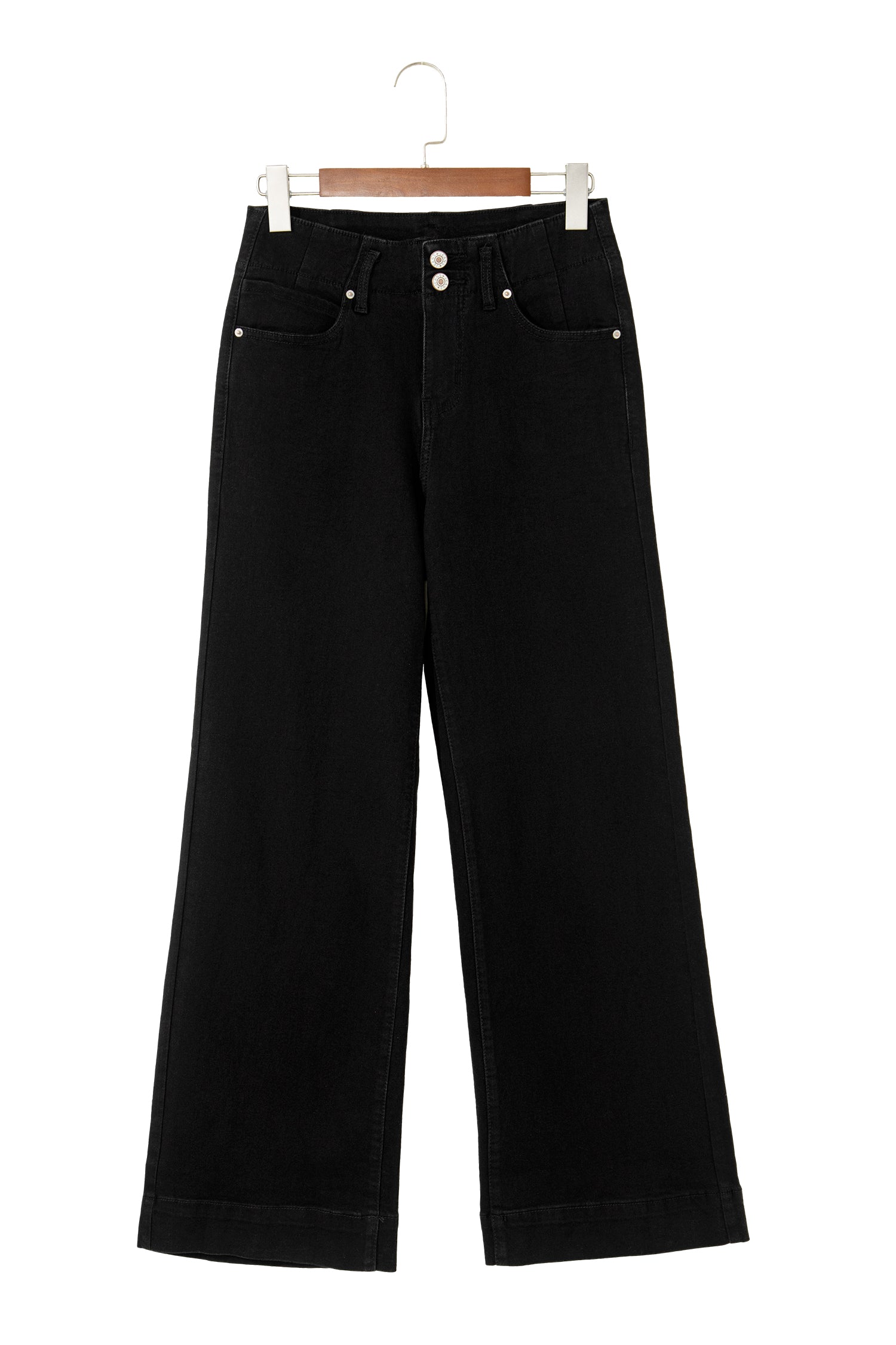 Black 2-Button High Waist Flared Bottom Jeans-Bottoms/Jeans-[Adult]-[Female]-2022 Online Blue Zone Planet