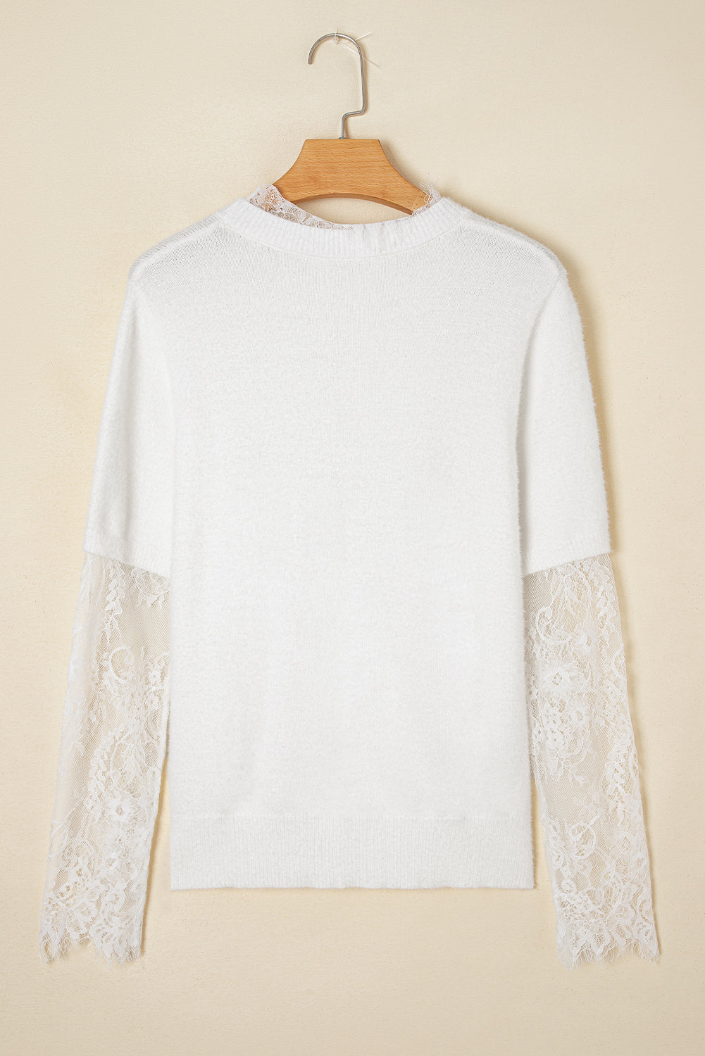 Beige Lace Sleeve Patchwork Faux Two-piece Fuzzy Sweater-TOPS / DRESSES-[Adult]-[Female]-2022 Online Blue Zone Planet