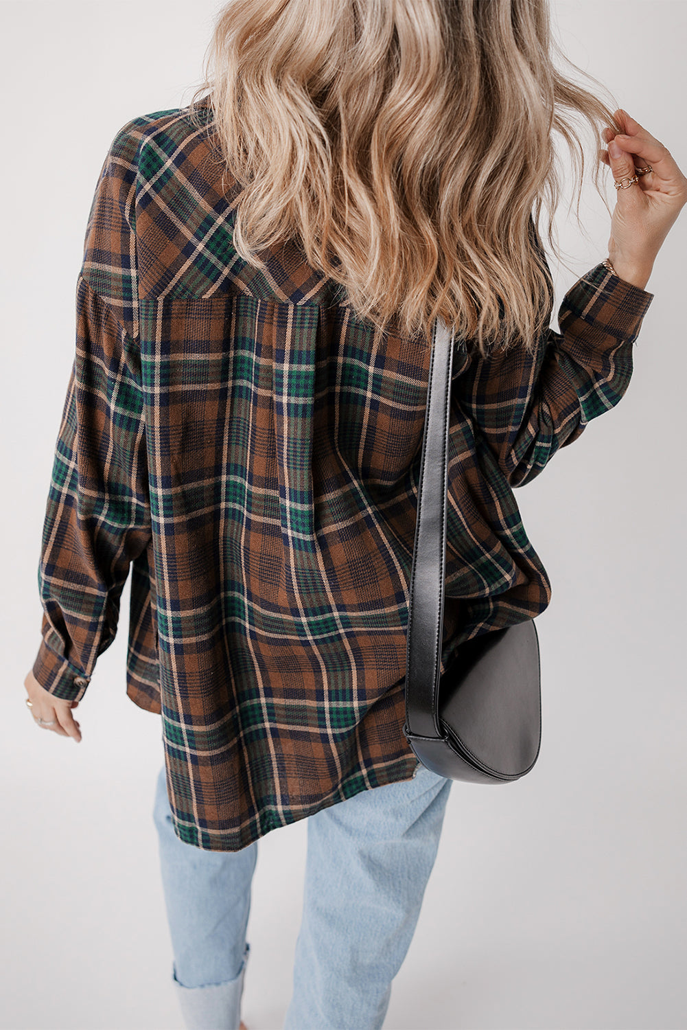 Brown Plaid Print Chest Pockets Buttoned Shirt Jacket-Outerwear/Plaid Shackets-[Adult]-[Female]-2022 Online Blue Zone Planet