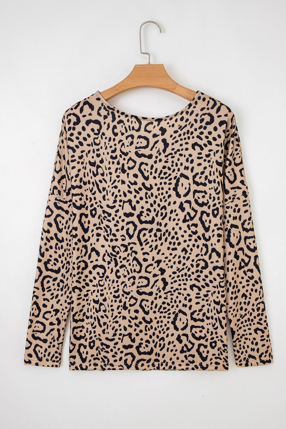 Khaki Leopard Print Long Batwing Sleeve Loose Top-Tops/Long Sleeve Tops-[Adult]-[Female]-2022 Online Blue Zone Planet