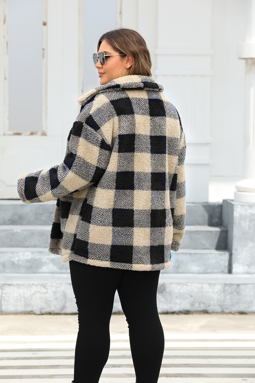 Blue Zone Planet | Plus Size Plaid Button Up Long Sleeve Coat-TOPS / DRESSES-[Adult]-[Female]-2022 Online Blue Zone Planet