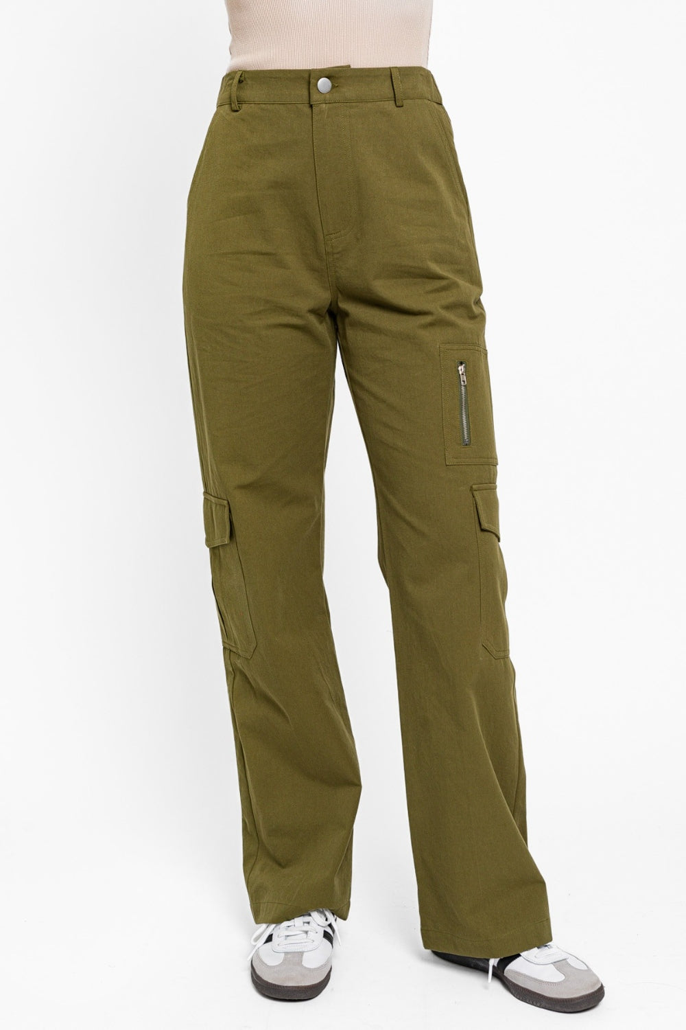 Blue Zone Planet | Le Lis High Waisted Wide Leg Cargo Pants with Pockets-BOTTOMS SIZES SMALL MEDIUM LARGE-[Adult]-[Female]-Olive-XS-2022 Online Blue Zone Planet