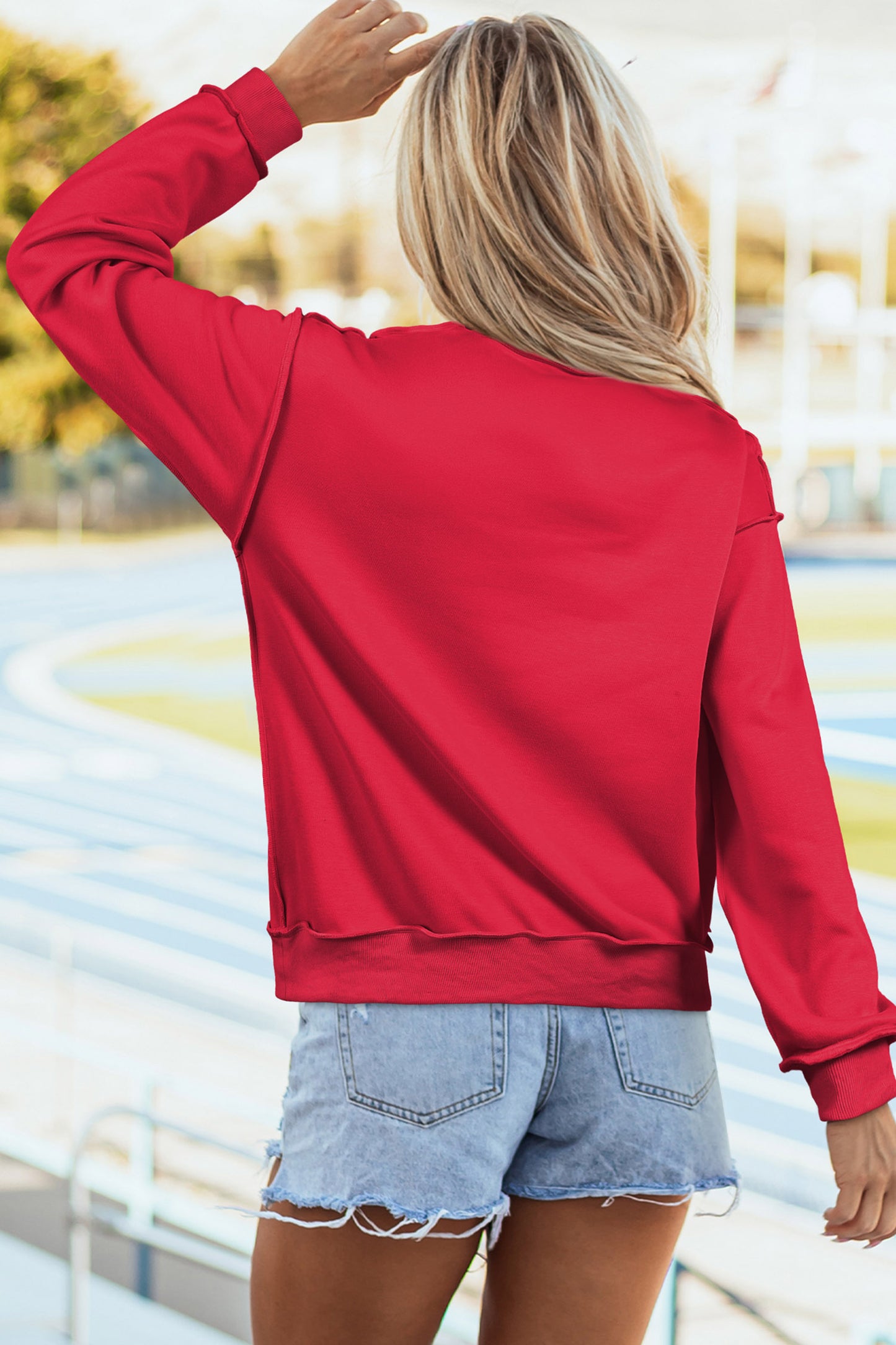 Racing Red American Flag/ USA Double Side Print Reversible Mock Neck Sweatshirt-Graphic/Graphic Sweatshirts-[Adult]-[Female]-2022 Online Blue Zone Planet
