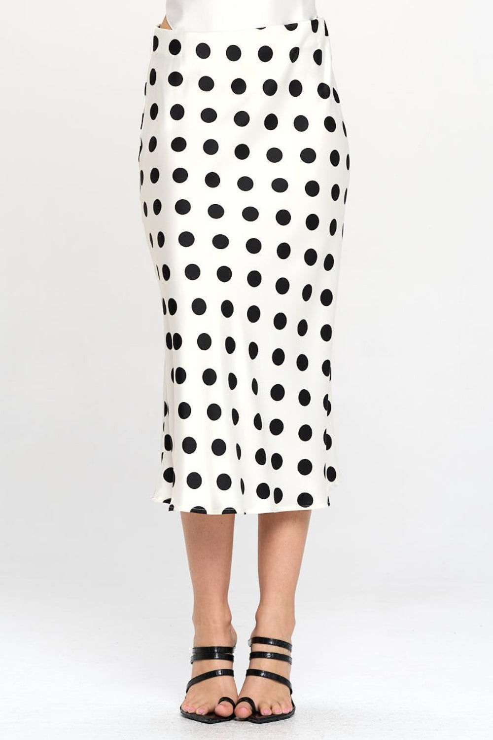 RENEE C Polka Dot Satin Midi Skirt-TOPS / DRESSES-[Adult]-[Female]-White-S-2022 Online Blue Zone Planet