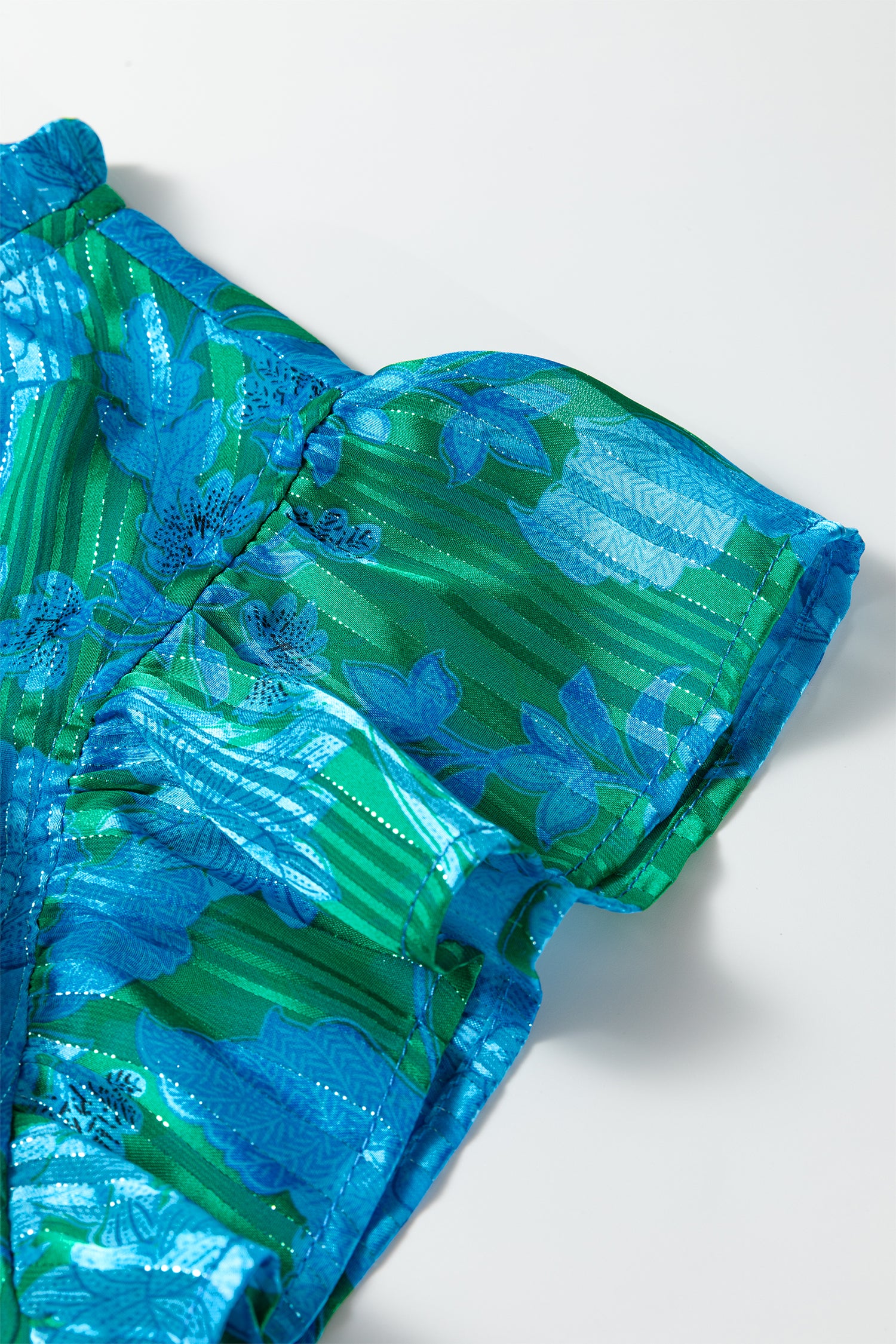 Green Floral Print Ruffled Sleeve Summer Blouse-Tops/Blouses & Shirts-[Adult]-[Female]-2022 Online Blue Zone Planet