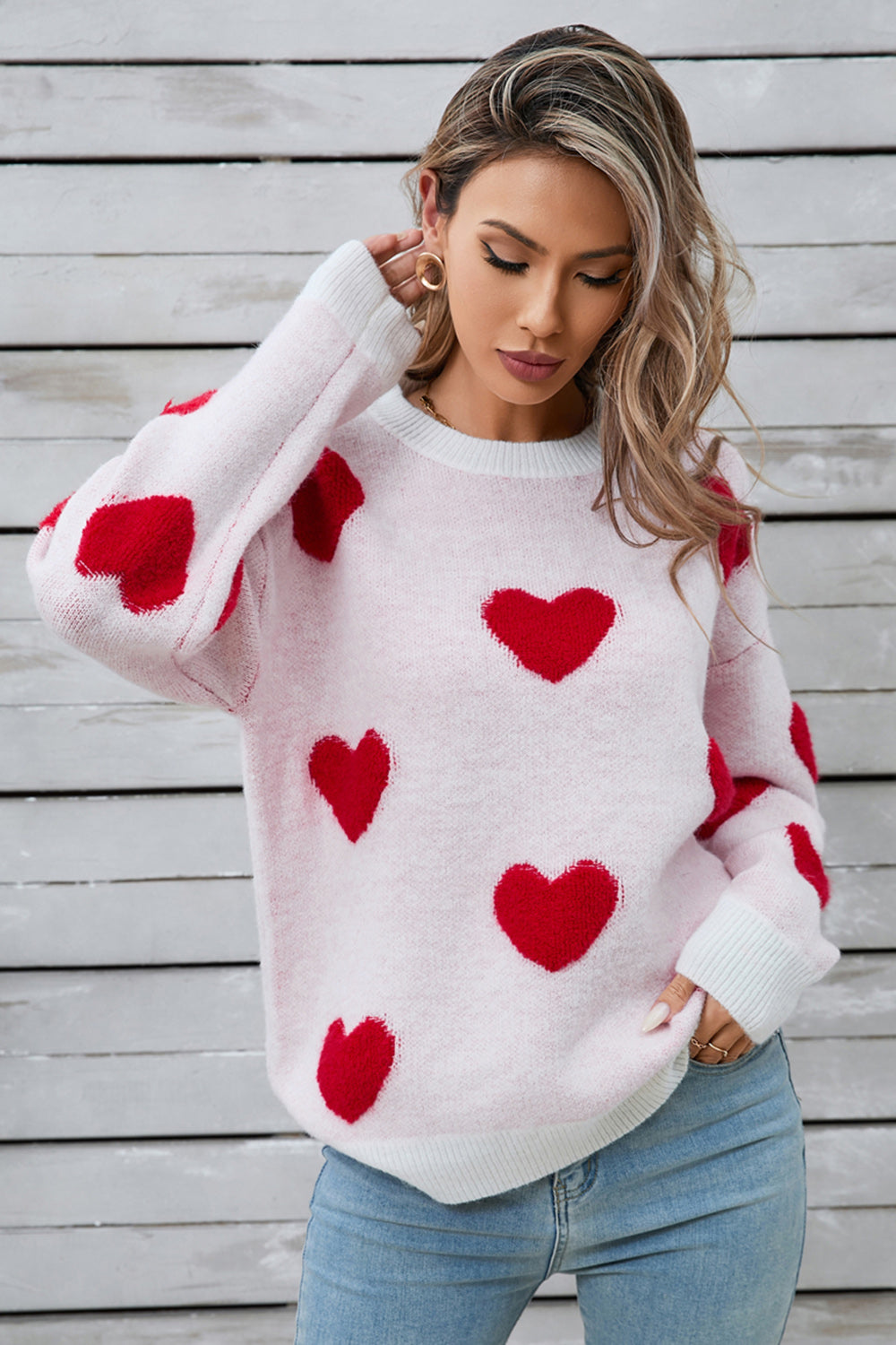 Angel Wings Heart Round Neck Long Sleeve Sweater-TOPS / DRESSES-[Adult]-[Female]-2022 Online Blue Zone Planet