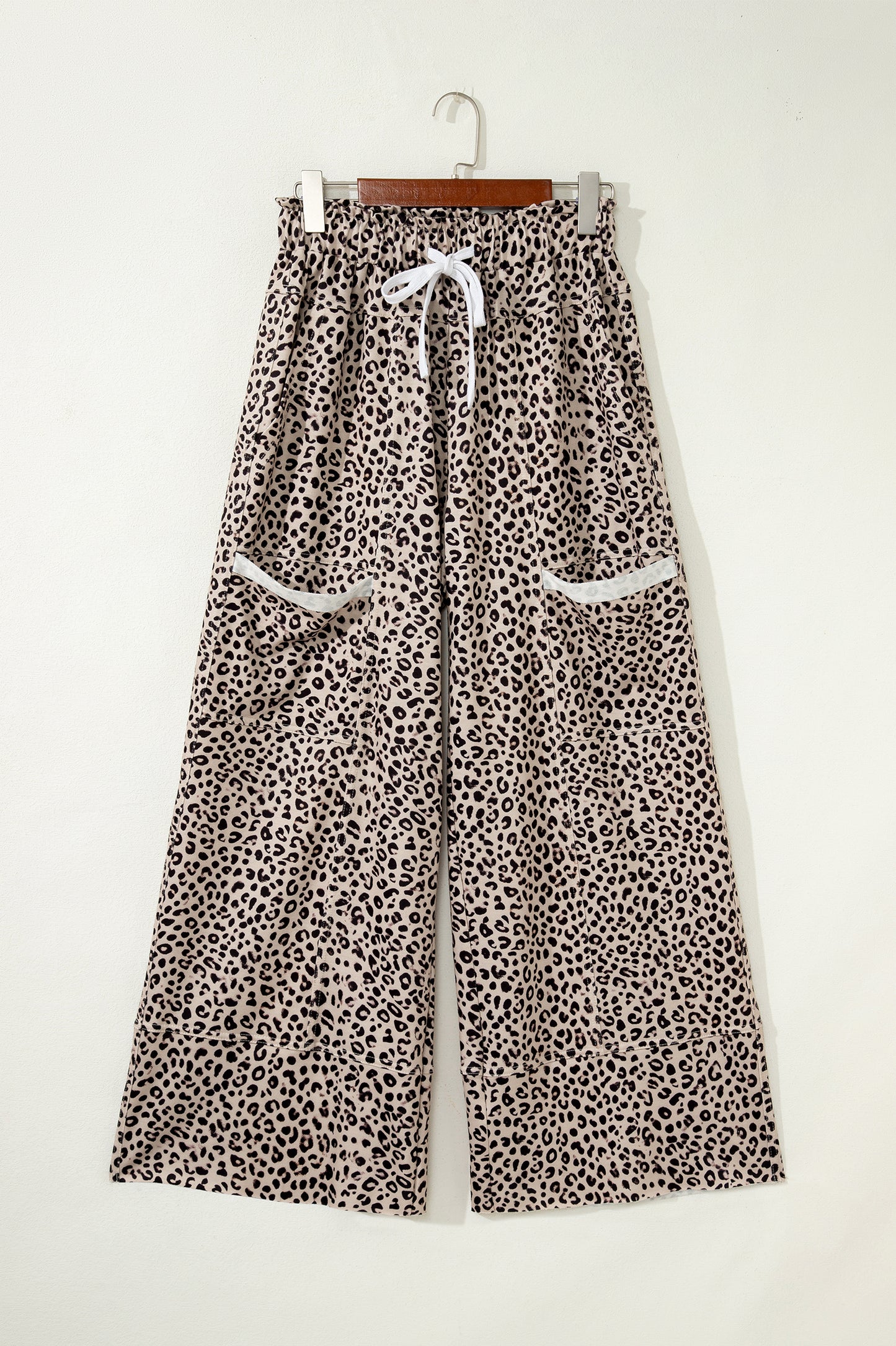 Khaki Animal Print Wide Leg Terry Knit Pants-Bottoms/Pants & Culotte-[Adult]-[Female]-2022 Online Blue Zone Planet