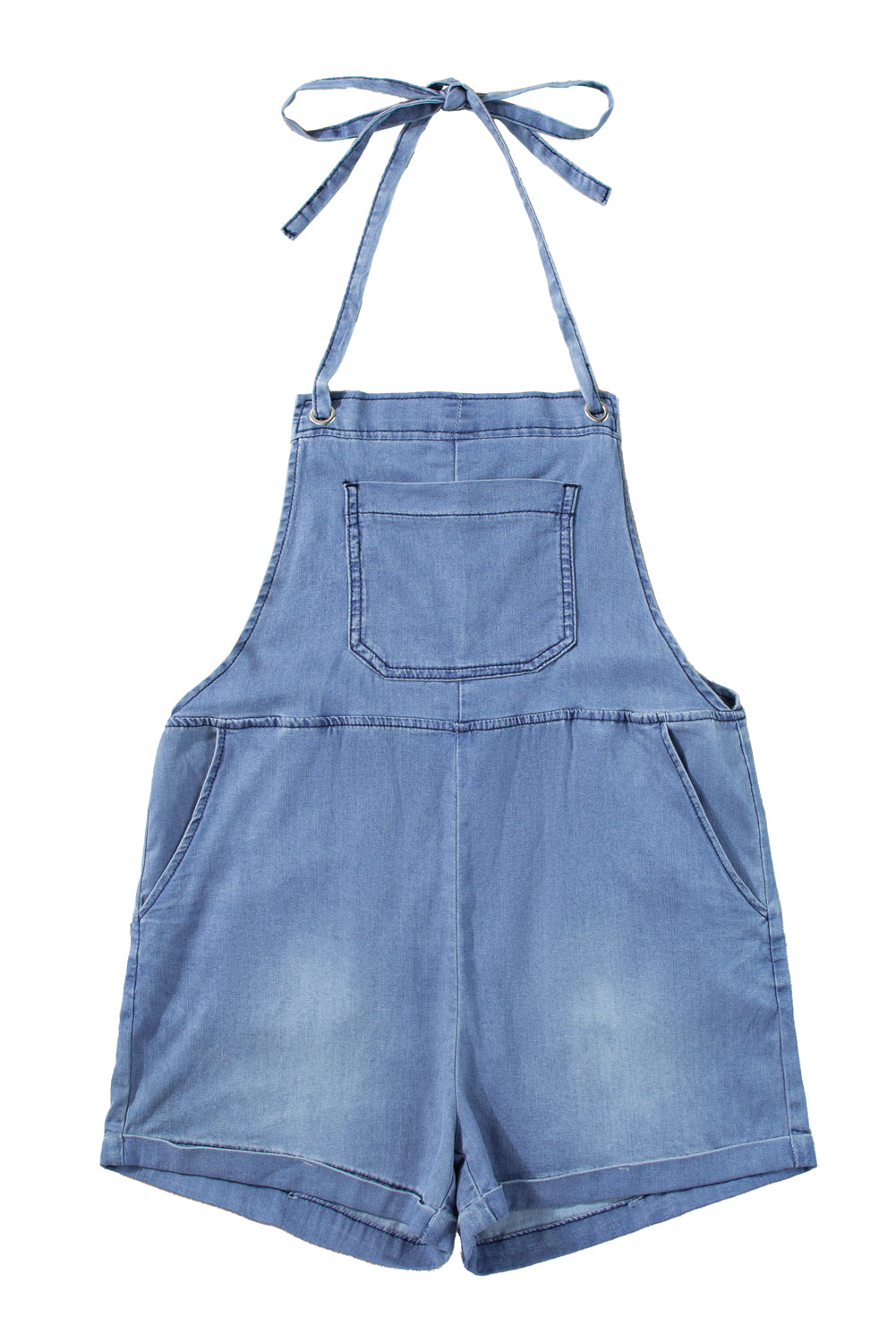 Light Blue Grommet Tie Straps Denim Romper Blue Zone Planet