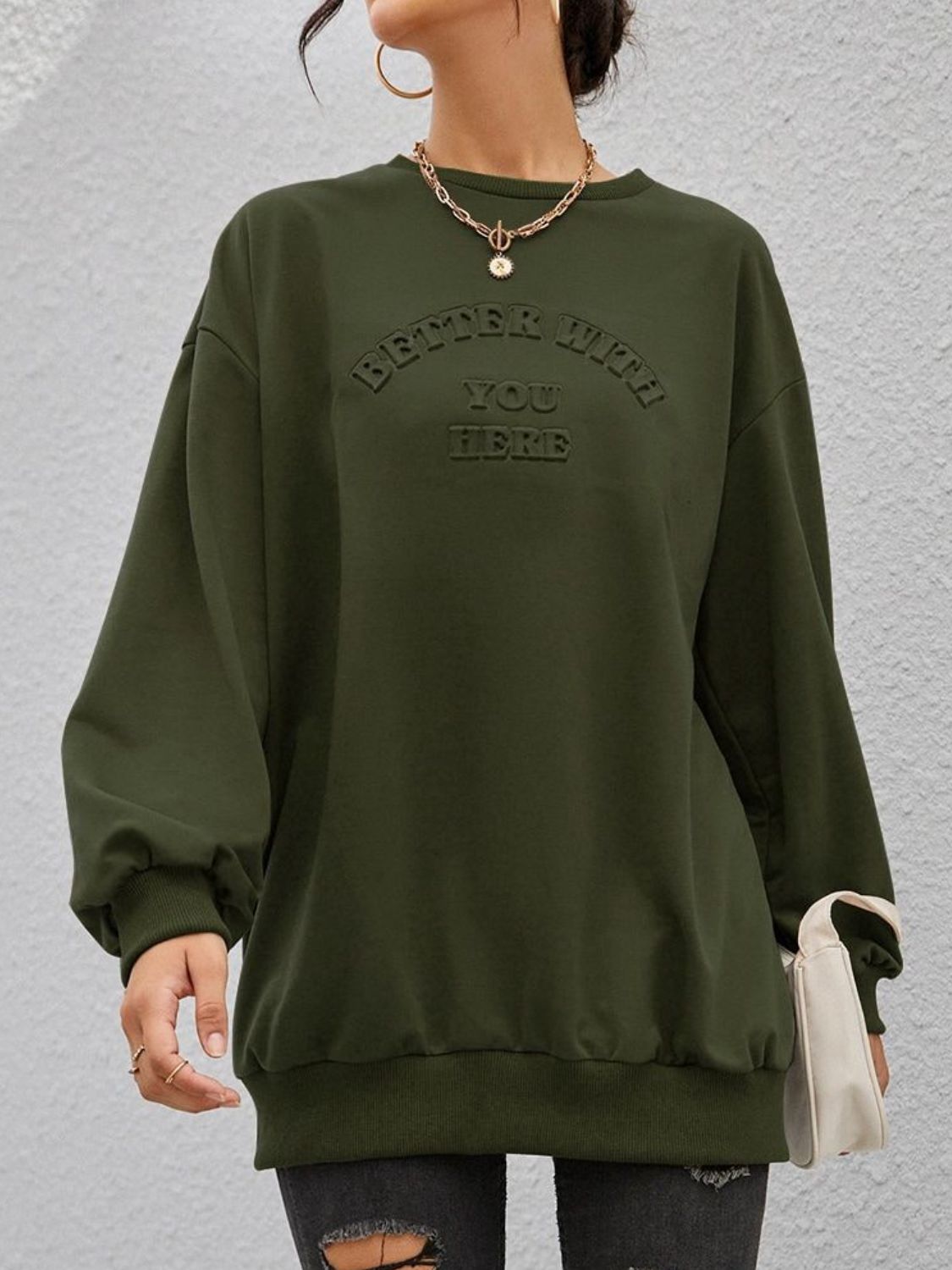 Stereoscopic Letter Round Neck Long Sleeve Sweatshirt-TOPS / DRESSES-[Adult]-[Female]-2022 Online Blue Zone Planet