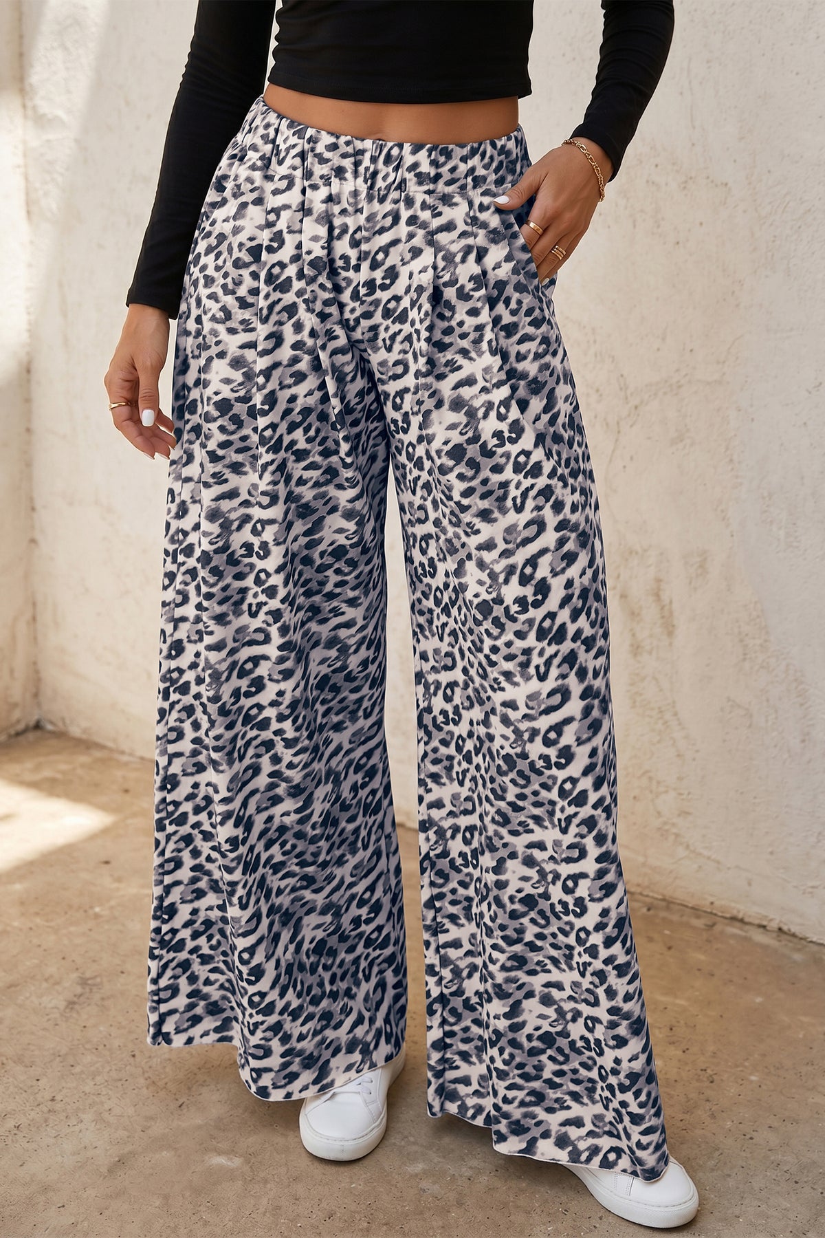 Multicolour Leopard Print Wide Leg Full Length Pants-Bottoms/Pants & Culotte-[Adult]-[Female]-2022 Online Blue Zone Planet