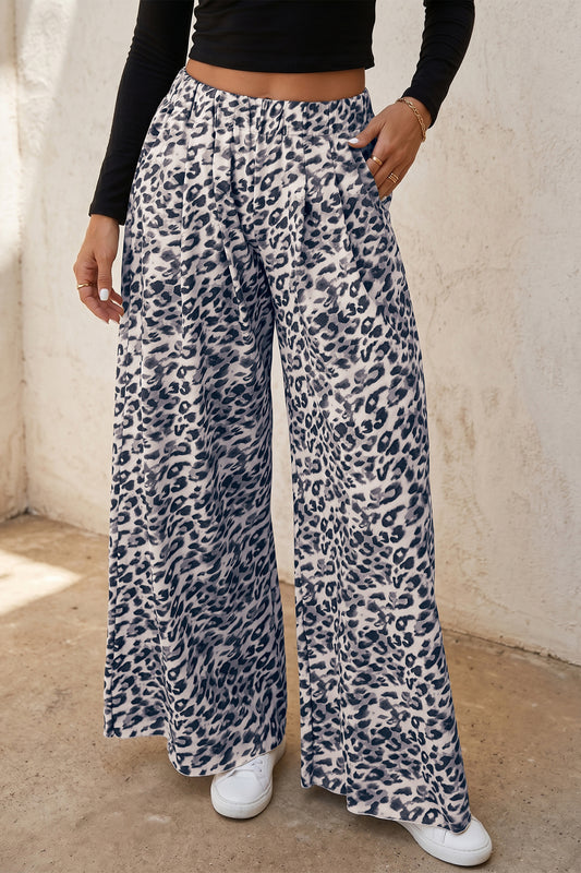 Multicolour Leopard Print Wide Leg Full Length Pants-Bottoms/Pants & Culotte-[Adult]-[Female]-2022 Online Blue Zone Planet