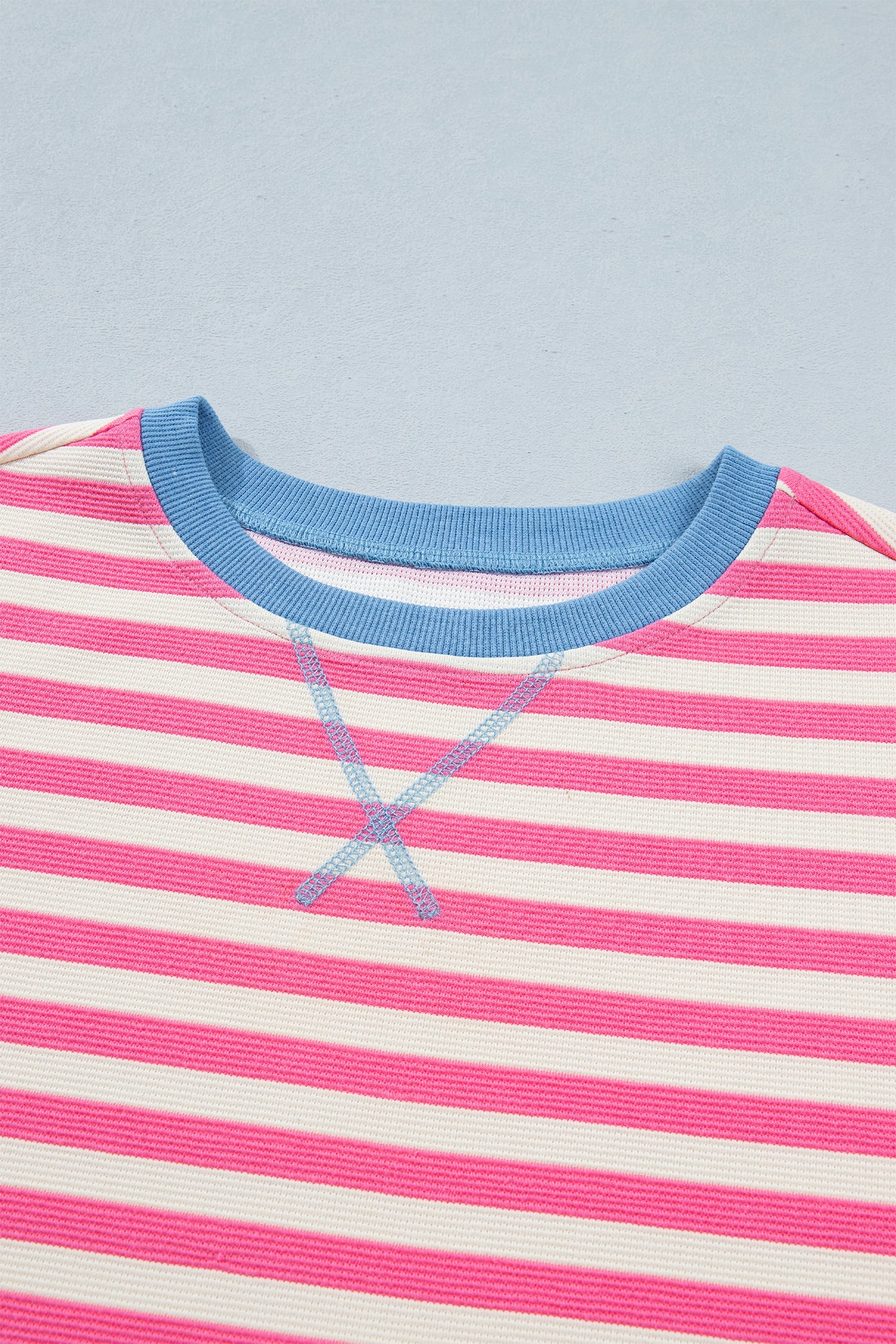 Pink Stripe Contrast Patchwork Short Sleeve Loose Tee-Tops/Tops & Tees-[Adult]-[Female]-2022 Online Blue Zone Planet
