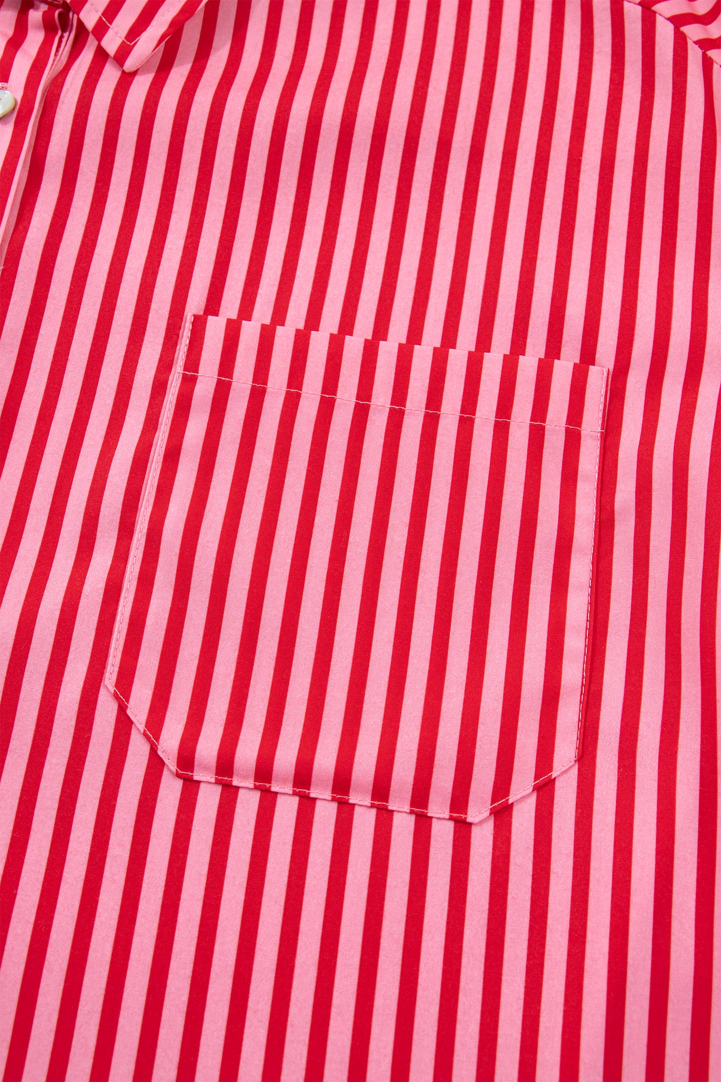 Red Stripe Button-Up Shirt Long Sleeve Patch Pocket Casual Shirt-Tops/Blouses & Shirts-[Adult]-[Female]-2022 Online Blue Zone Planet