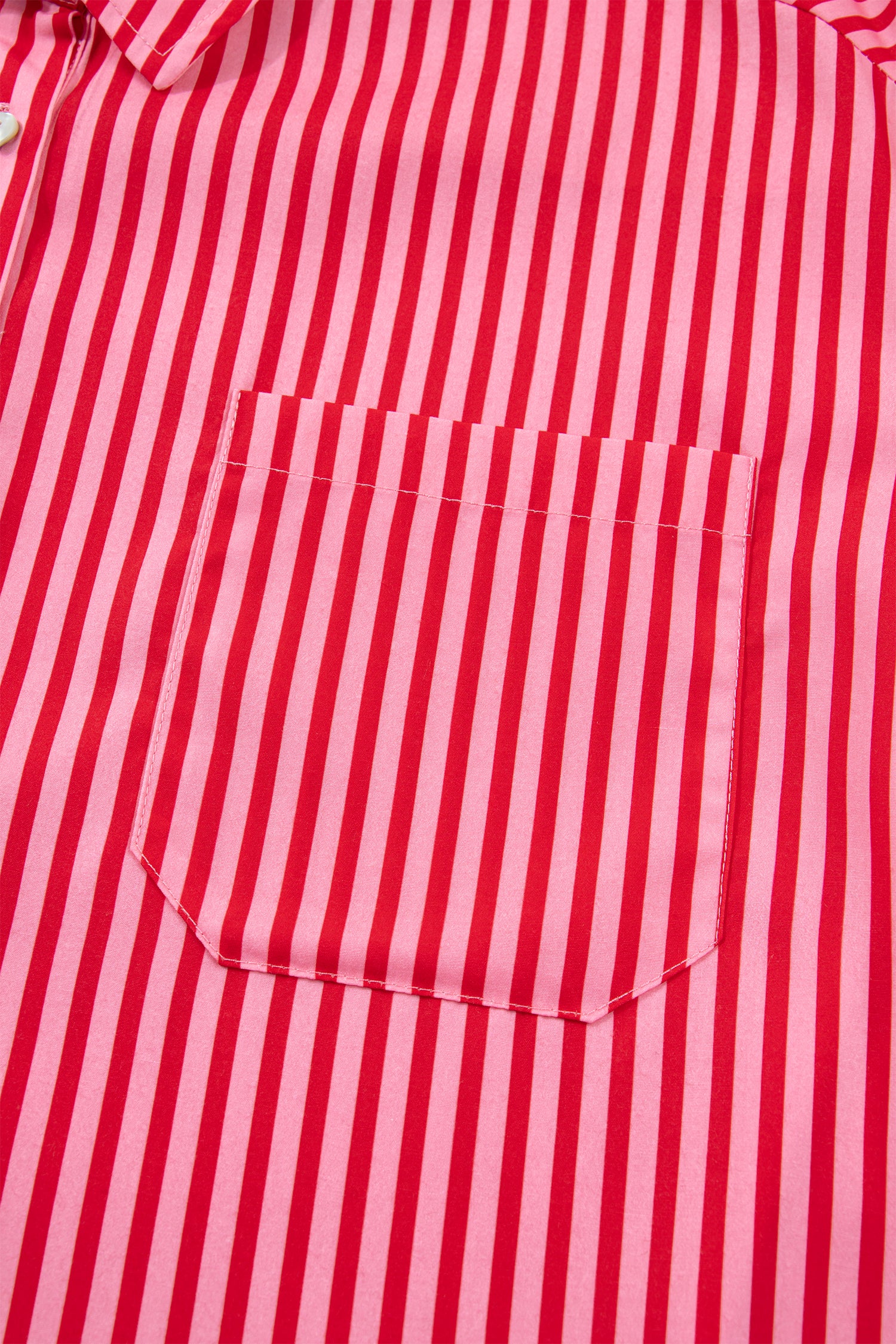 Red Stripe Button-Up Shirt Long Sleeve Patch Pocket Casual Shirt-Tops/Blouses & Shirts-[Adult]-[Female]-2022 Online Blue Zone Planet