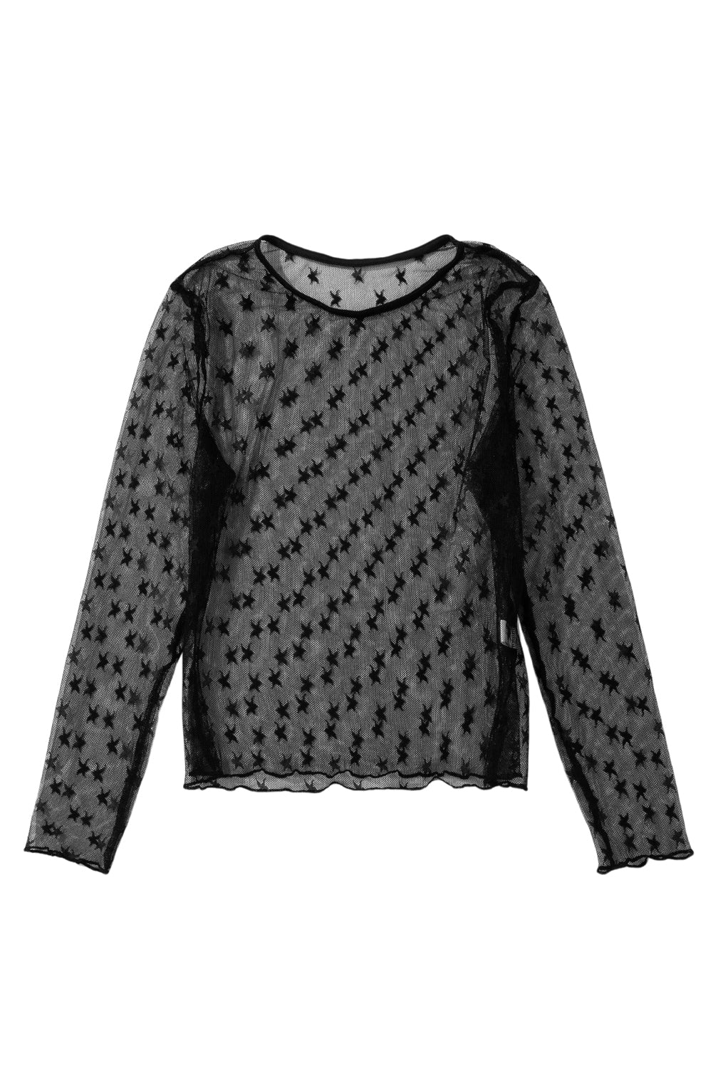 Black Star Print Mesh Sheer Slim Long Sleeve Top-Tops/Long Sleeve Tops-[Adult]-[Female]-2022 Online Blue Zone Planet