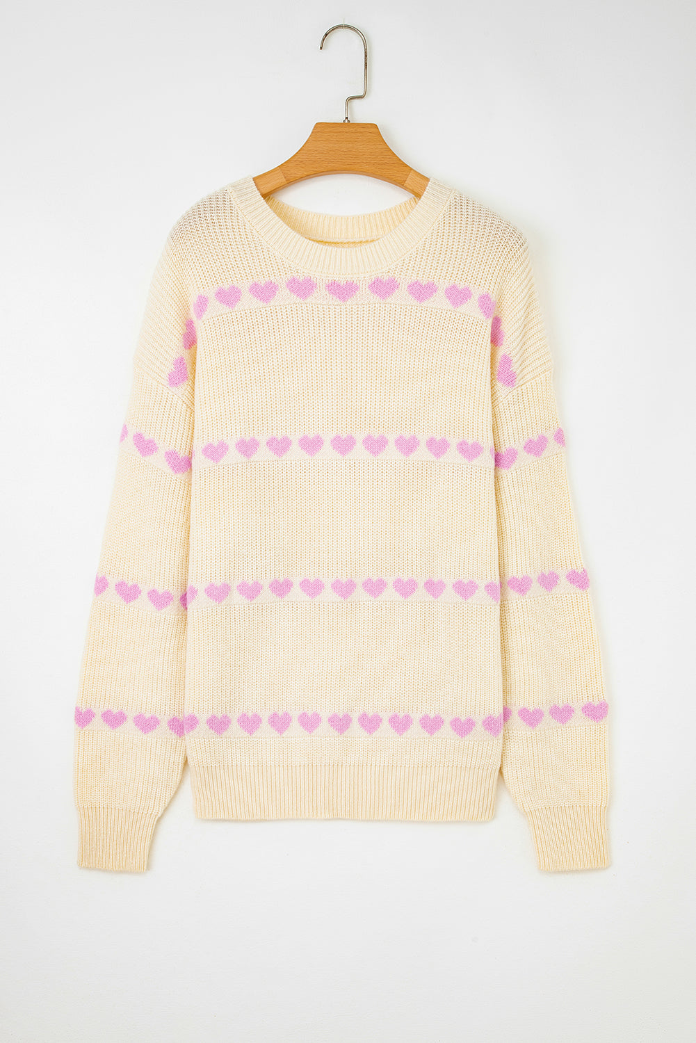 Pink Heart Pattern Valentine Ribbed Knit Sweater-TOPS / DRESSES-[Adult]-[Female]-2022 Online Blue Zone Planet
