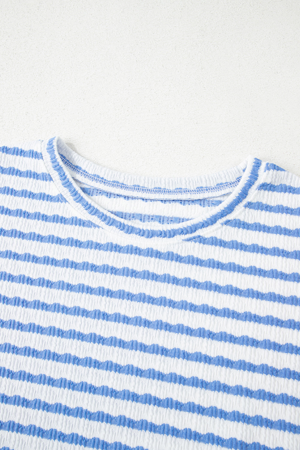 Sky Blue Stripe Knitted Short Sleeve Top and Drawstring Shorts Set-Two Piece Sets/Short Sets-[Adult]-[Female]-2022 Online Blue Zone Planet