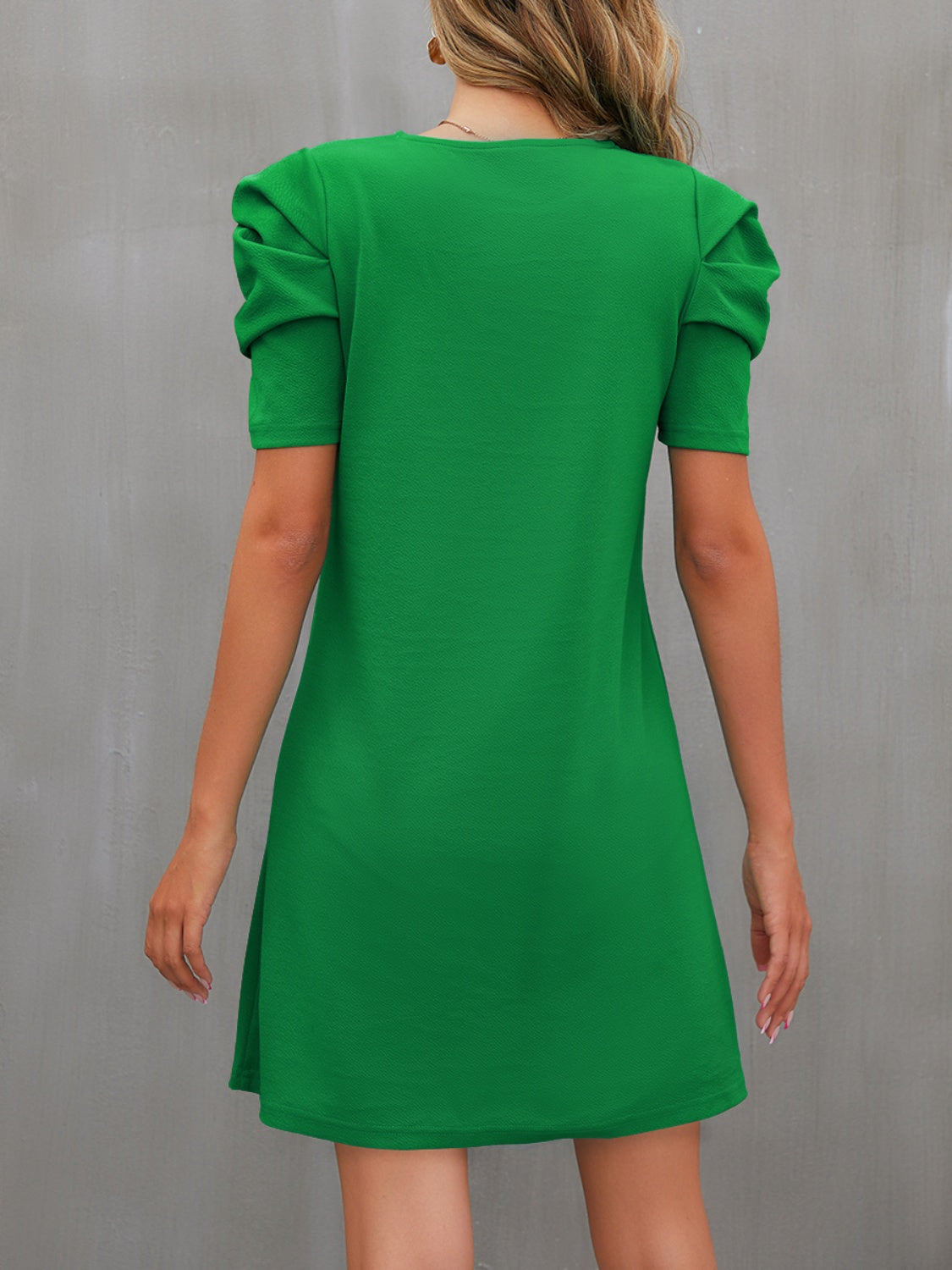 Round Neck Puff Sleeve Mini Dress-TOPS / DRESSES-[Adult]-[Female]-2022 Online Blue Zone Planet