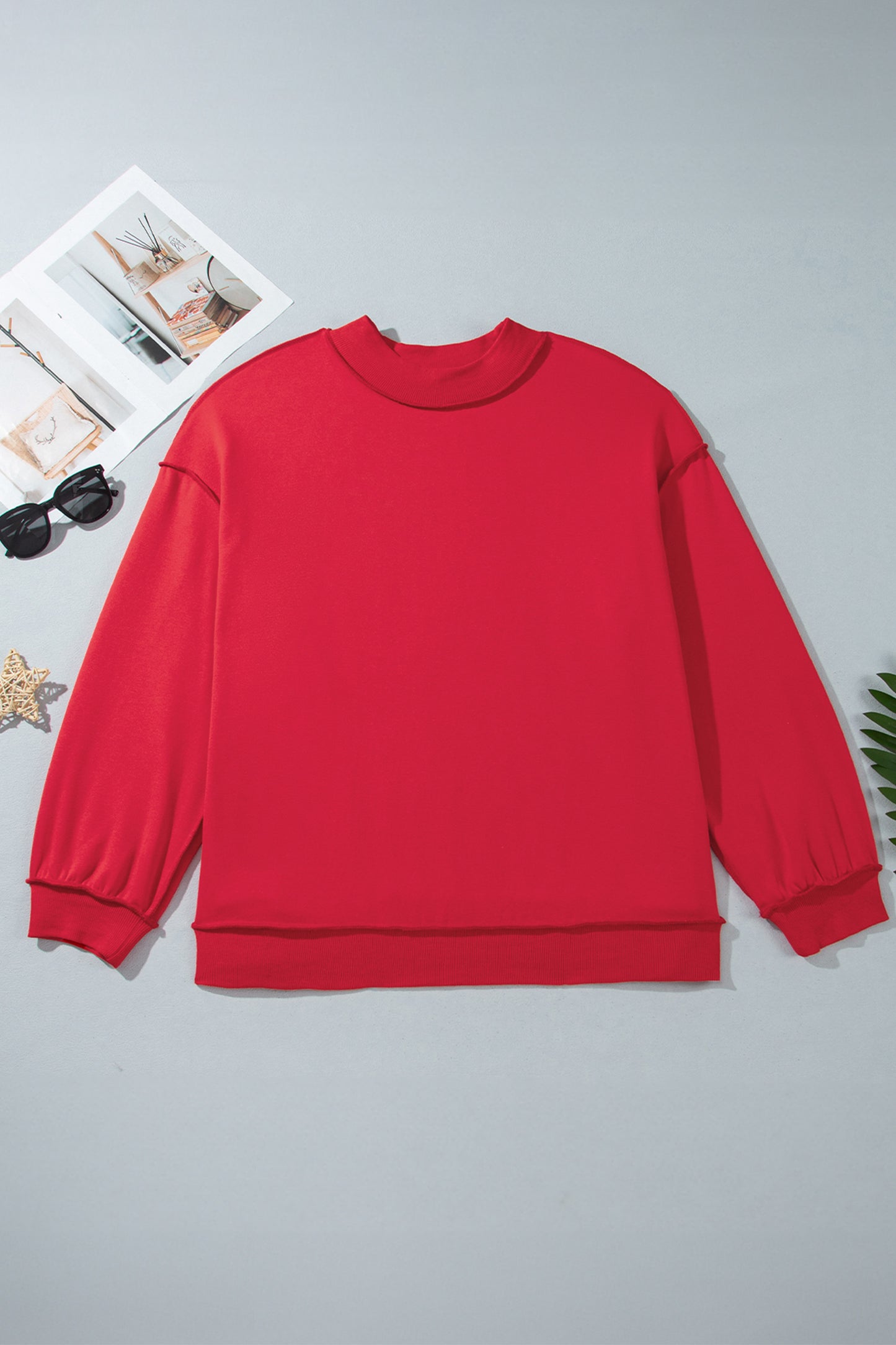 Racing Red Exposed Seam Detail Reversible Double Wear Plus Size Sweatshirt-Plus Size/Plus Size Sweatshirts & Hoodies-[Adult]-[Female]-2022 Online Blue Zone Planet