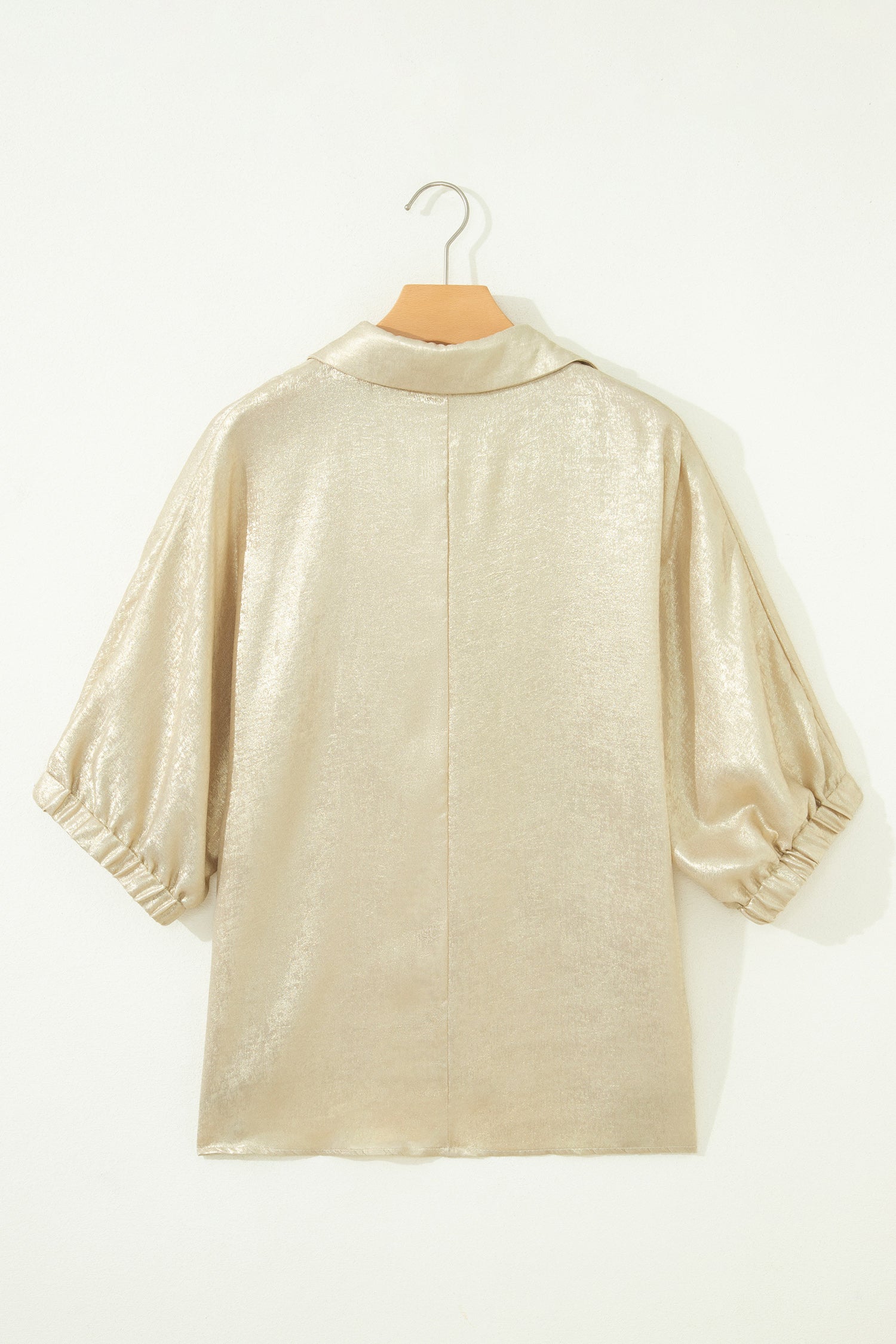 Clearly Aqua Collared V Neck Half Sleeve Metallic Top-Tops/Blouses & Shirts-[Adult]-[Female]-2022 Online Blue Zone Planet
