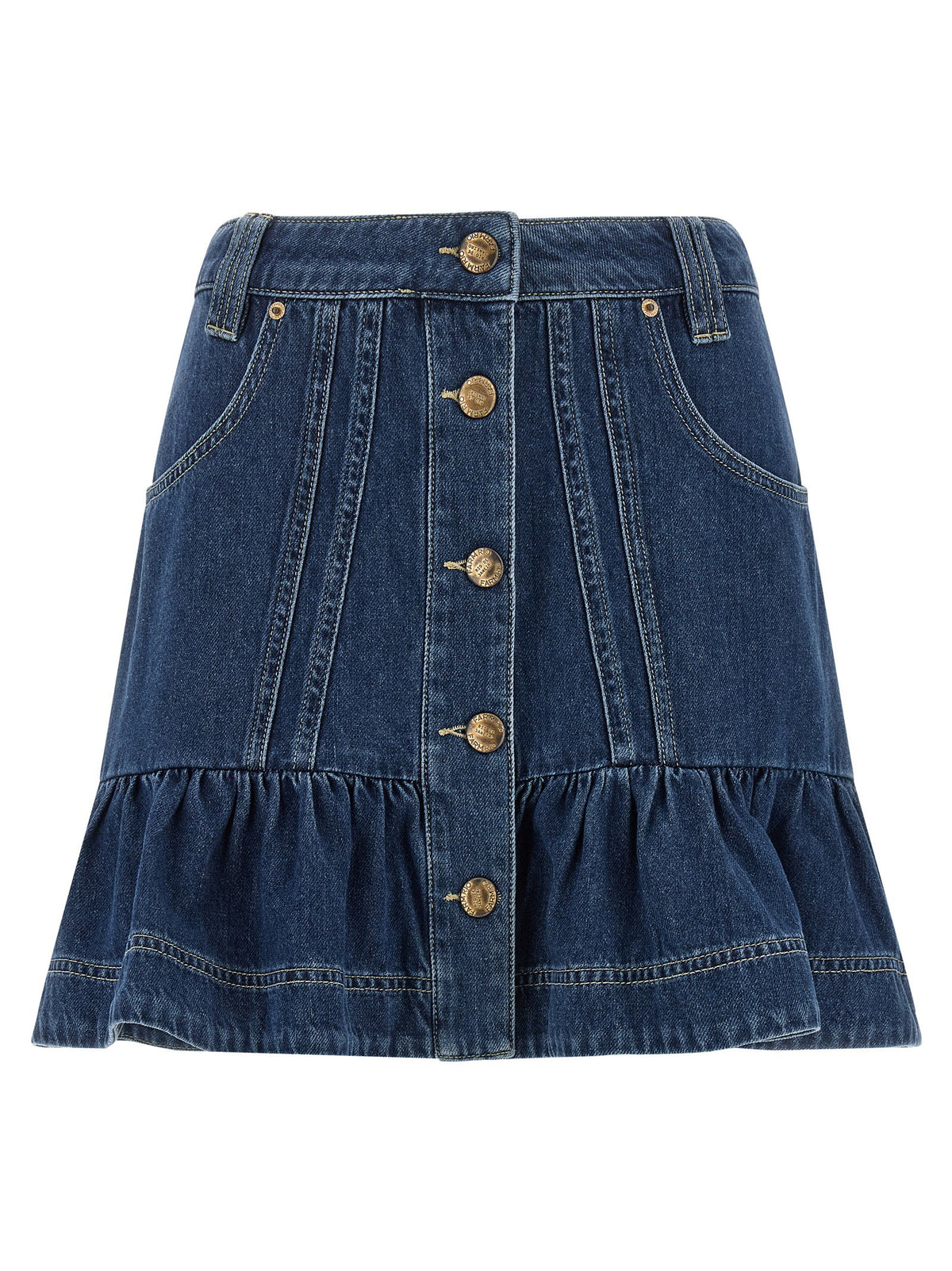 Farm Rio Denim Skirt With Flounces-Skirts-[Adult]-[Female]-27-Blue-2022 Online Blue Zone Planet
