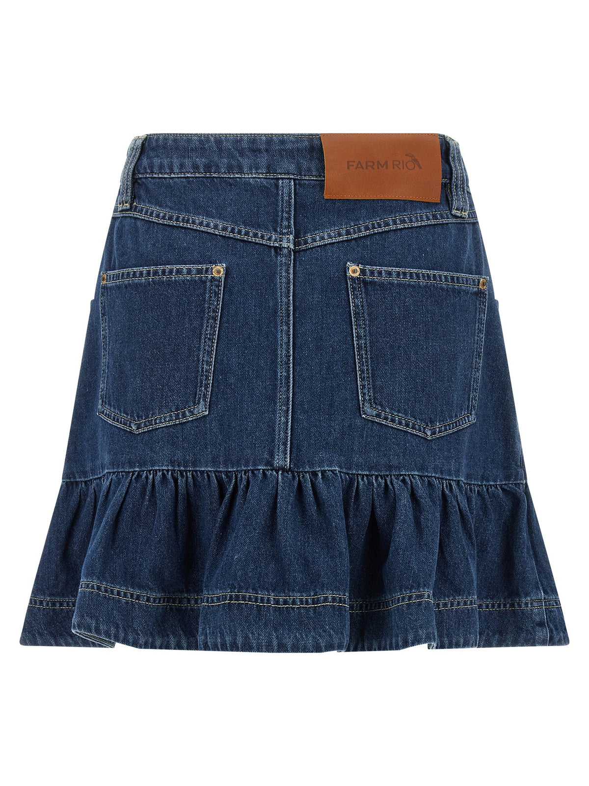 Farm Rio Denim Skirt With Flounces-Skirts-[Adult]-[Female]-2022 Online Blue Zone Planet