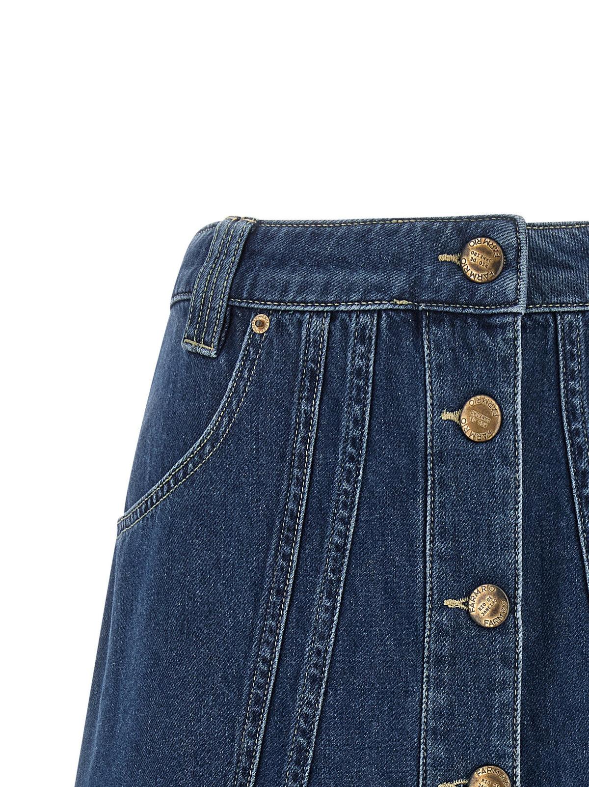 Farm Rio Denim Skirt With Flounces-Skirts-[Adult]-[Female]-2022 Online Blue Zone Planet