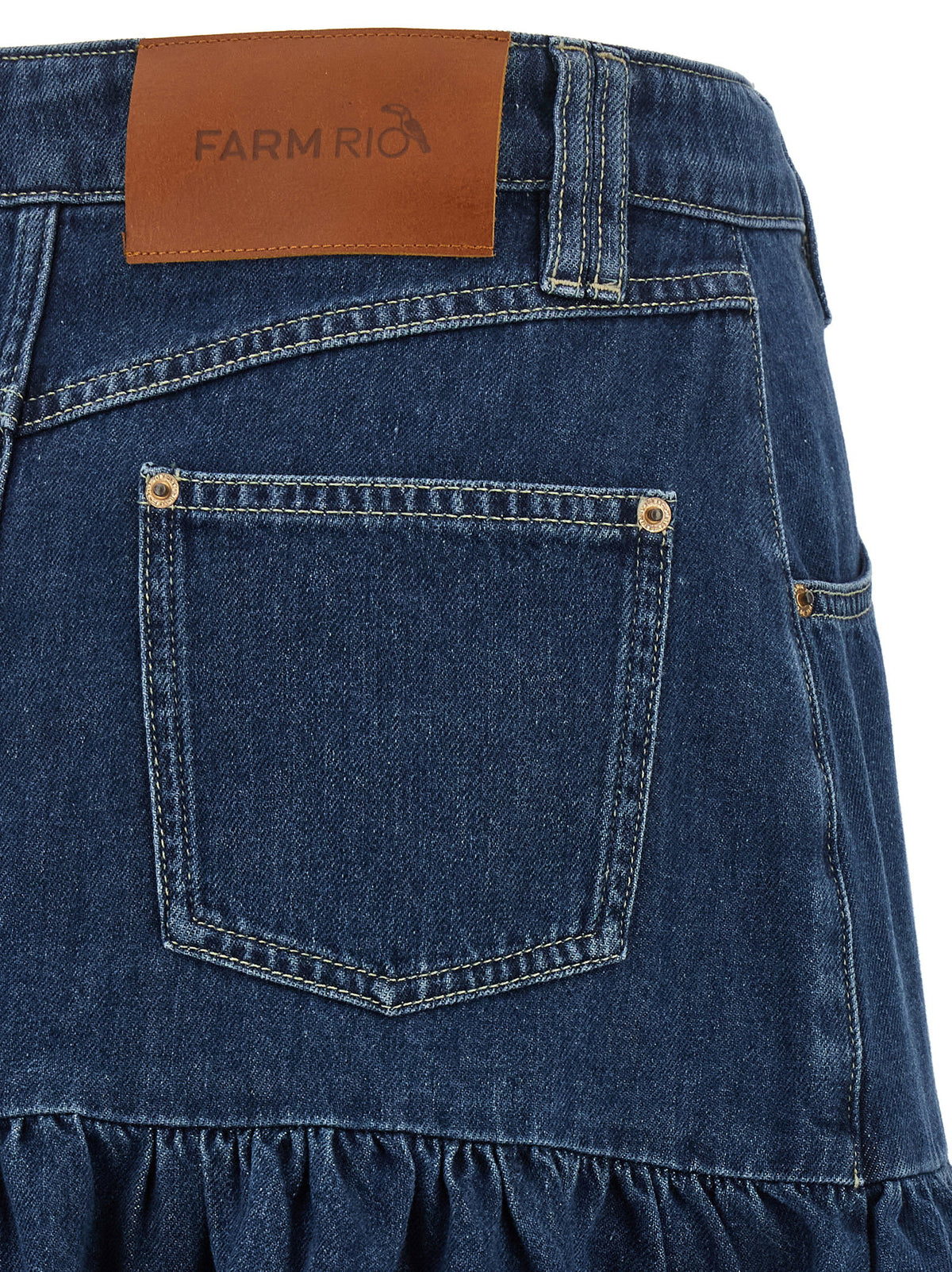 Farm Rio Denim Skirt With Flounces-Skirts-[Adult]-[Female]-2022 Online Blue Zone Planet