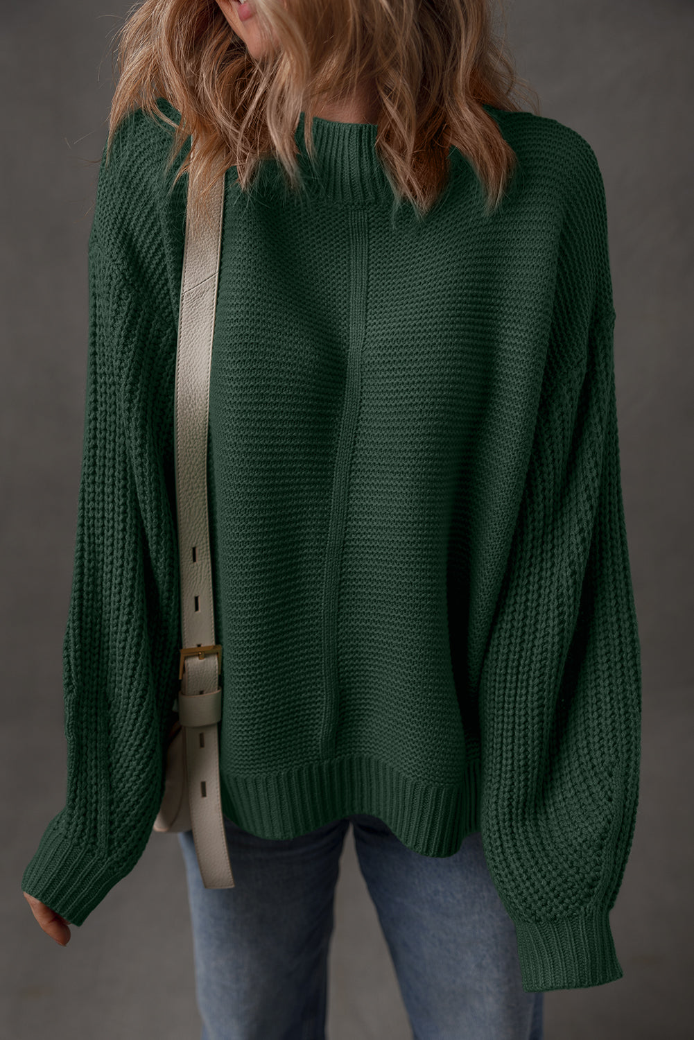 Mist Green Solid Color Front Seam Drop Shoulder Loose Sweater-TOPS / DRESSES-[Adult]-[Female]-Mist Green-S-2022 Online Blue Zone Planet