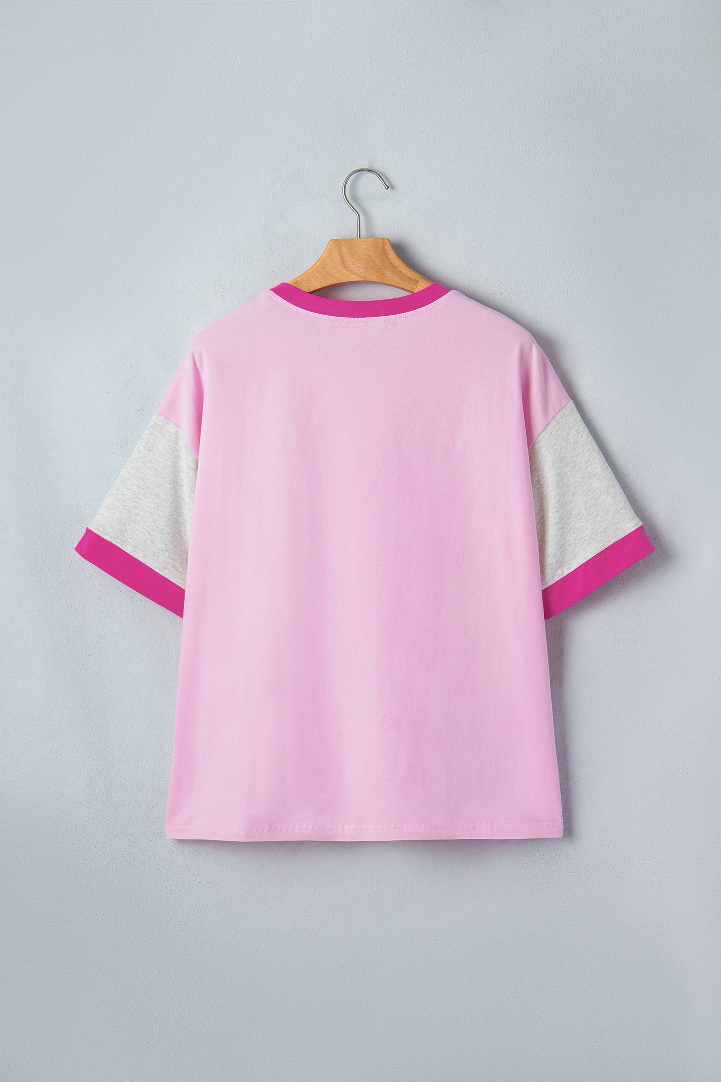 Gossamer Pink Embroidered Bow Detail Color Block Loose Tee-Tops/Tops & Tees-[Adult]-[Female]-2022 Online Blue Zone Planet