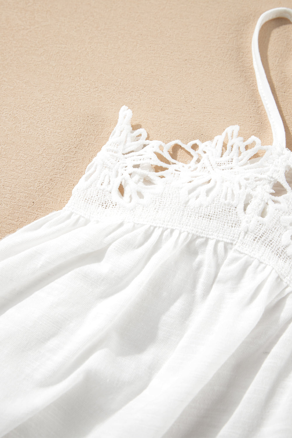 White Lace Splicing Spaghetti Straps Ruffle Flared Tank Top-Tops/Tank Tops-[Adult]-[Female]-2022 Online Blue Zone Planet