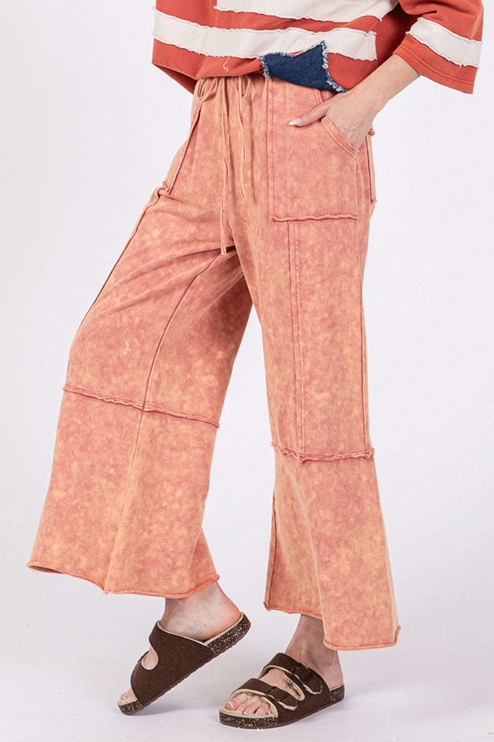 Blue Zone Planet | SAGE + FIG Mineral Washed Terry Wide Leg Pants-TOPS / DRESSES-[Adult]-[Female]-2022 Online Blue Zone Planet