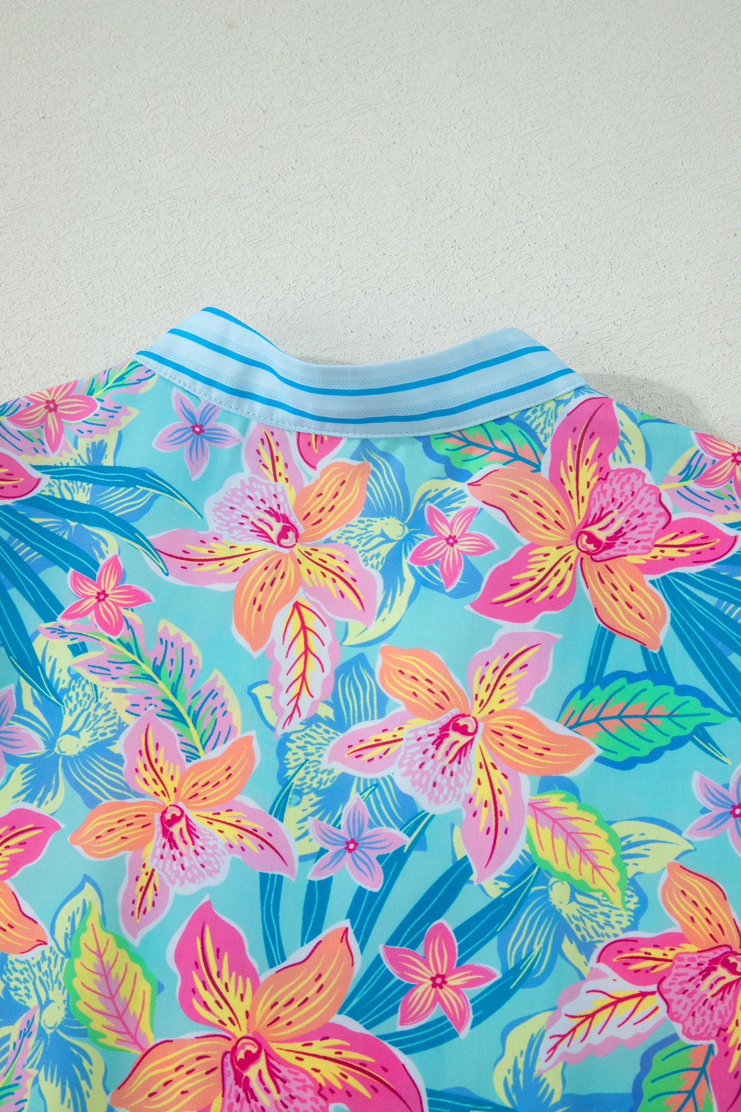 Multicolour Floral Print Contrast Scallop Striped Trim V Neck Dress-TOPS / DRESSES-[Adult]-[Female]-2022 Online Blue Zone Planet