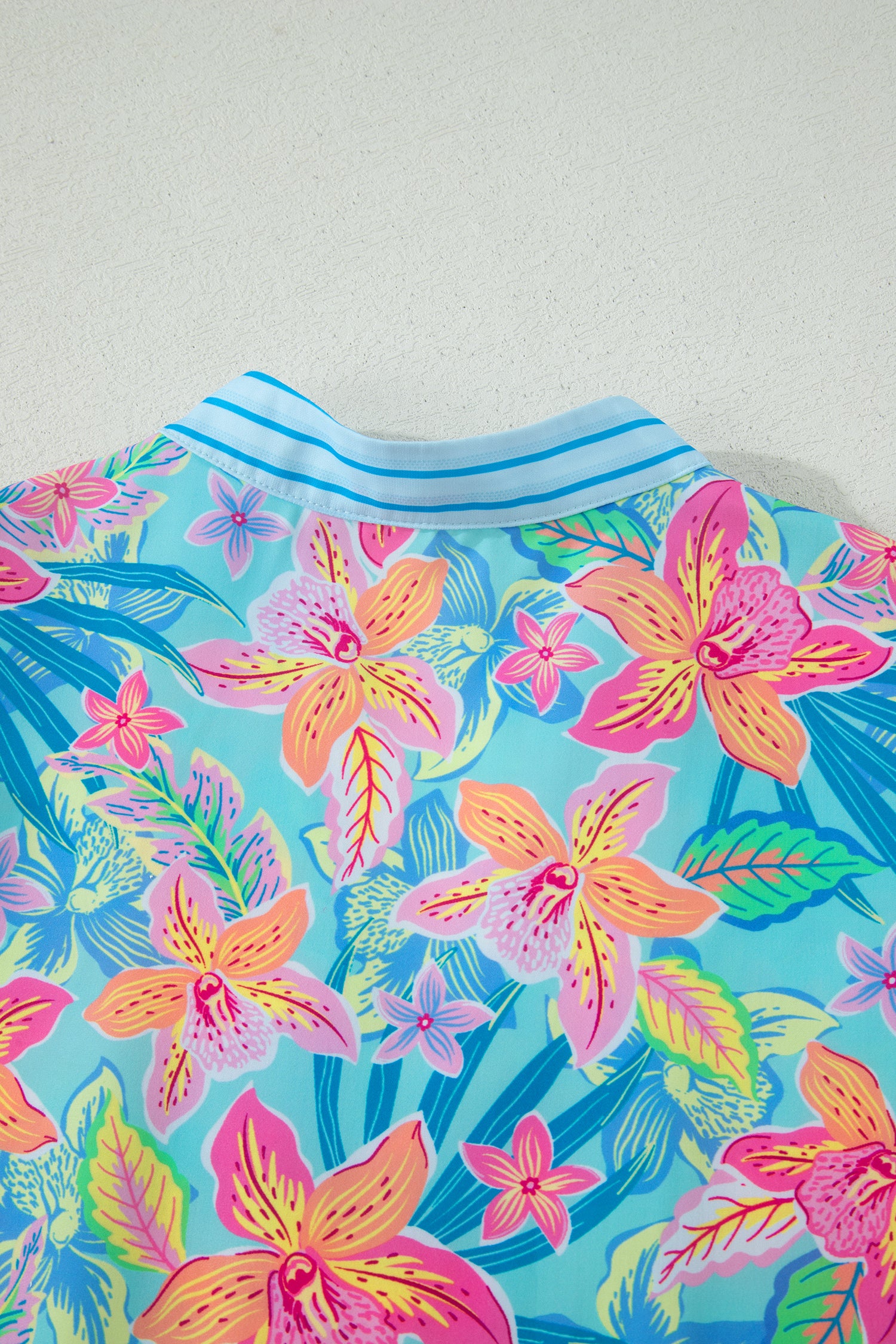 Multicolour Floral Print Contrast Scallop Striped Trim V Neck Dress-TOPS / DRESSES-[Adult]-[Female]-2022 Online Blue Zone Planet