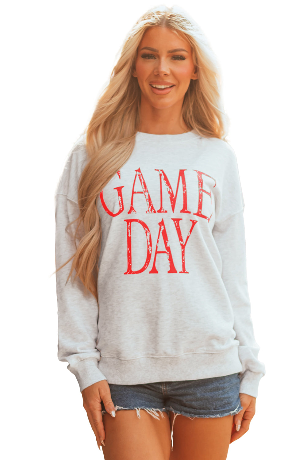 Red Vintage Washed Game Day Graphic Baggy Sweatshirt-Tops/Sweatshirts & Hoodies-[Adult]-[Female]-2022 Online Blue Zone Planet