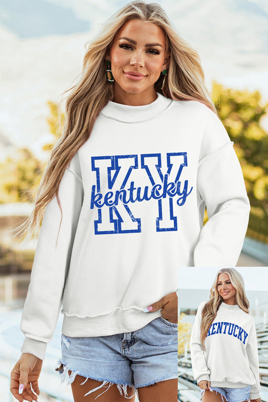 White Kentucky Graphic Mock Neck Reversible Sweatshirt-Graphic/Graphic Sweatshirts-[Adult]-[Female]-White-S-2022 Online Blue Zone Planet