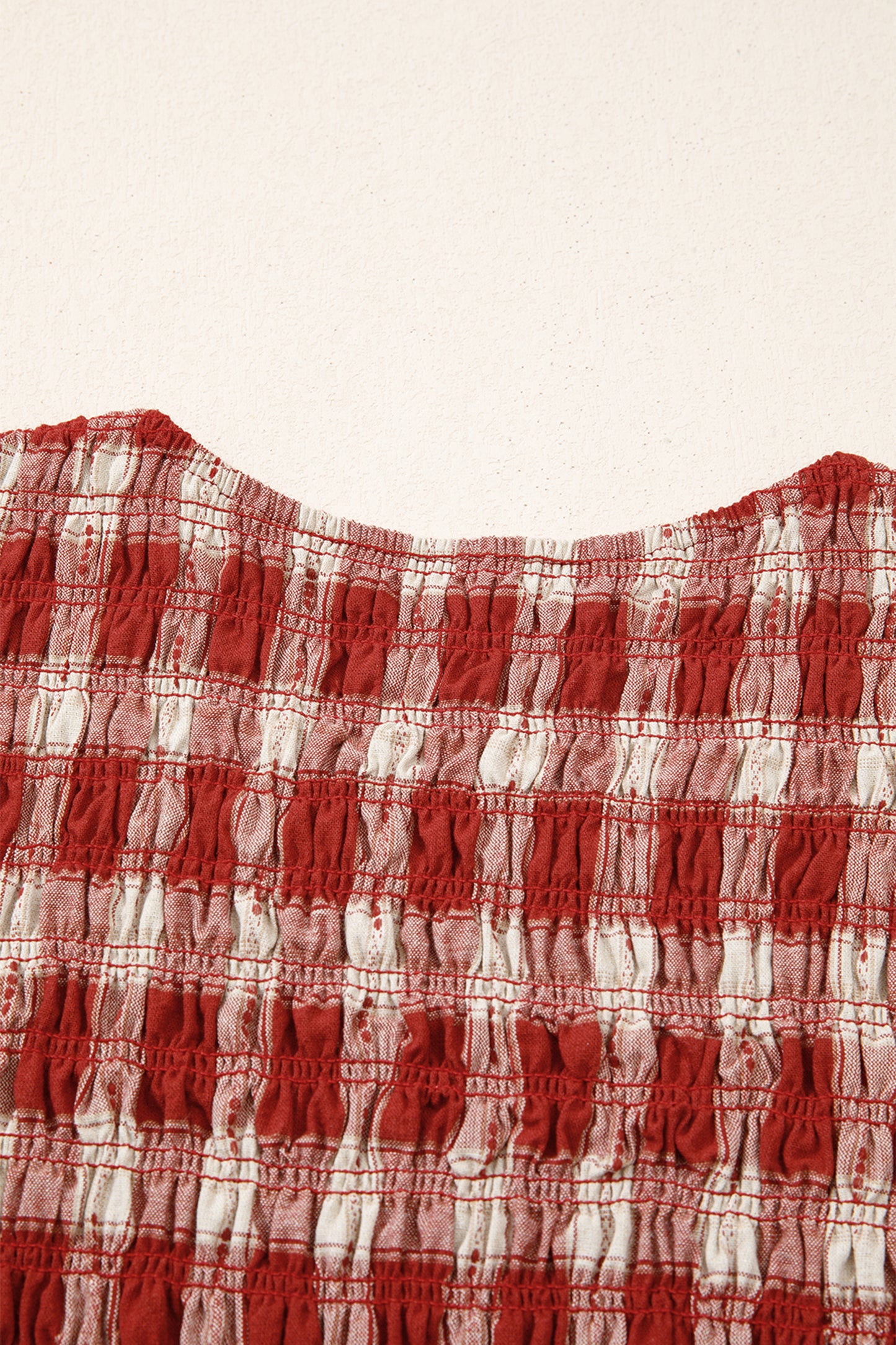 Red Plaid Print Smocked Puff Sleeve Mini Dress-TOPS / DRESSES-[Adult]-[Female]-2022 Online Blue Zone Planet