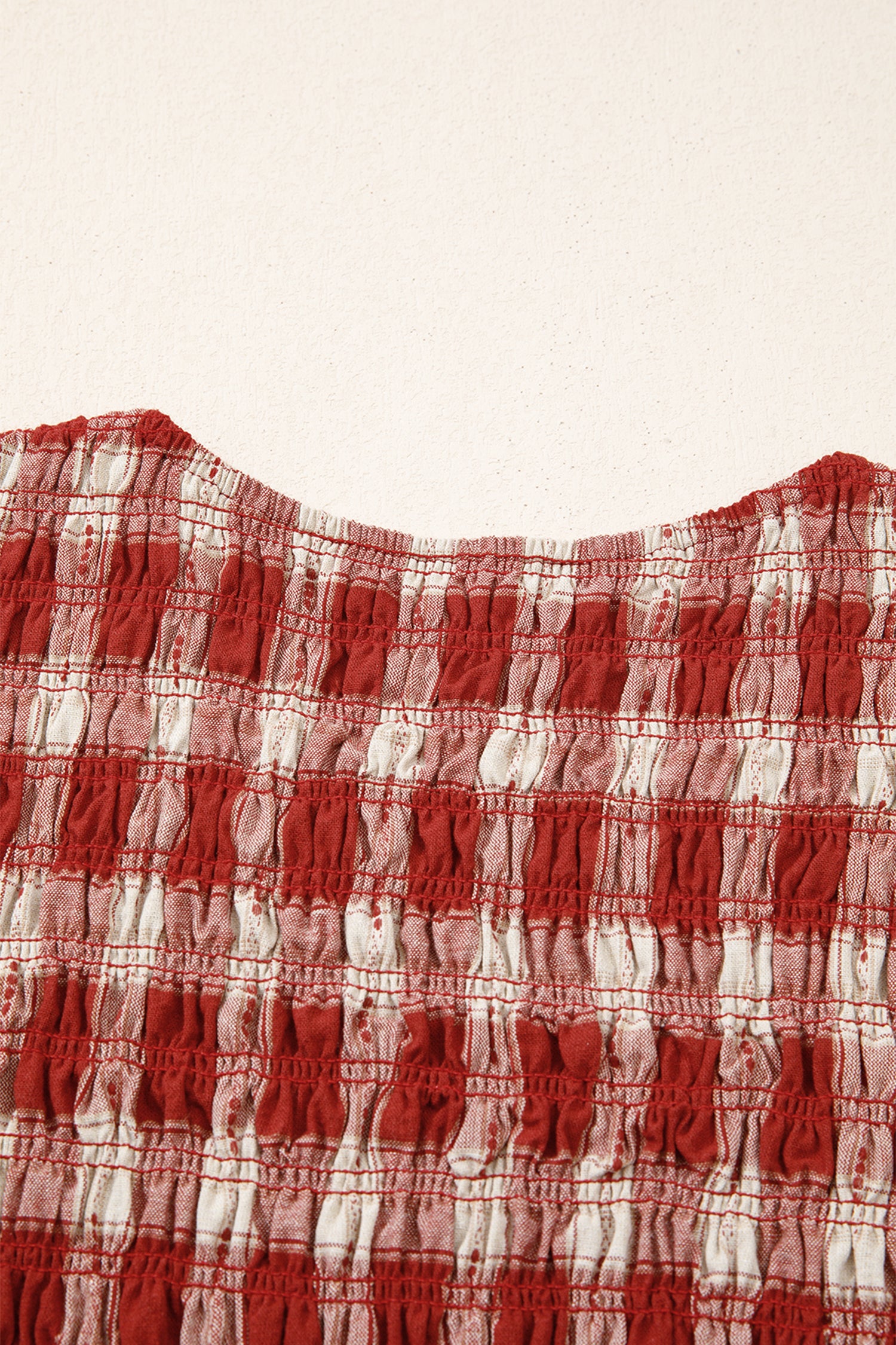 Red Plaid Print Smocked Puff Sleeve Mini Dress-TOPS / DRESSES-[Adult]-[Female]-2022 Online Blue Zone Planet