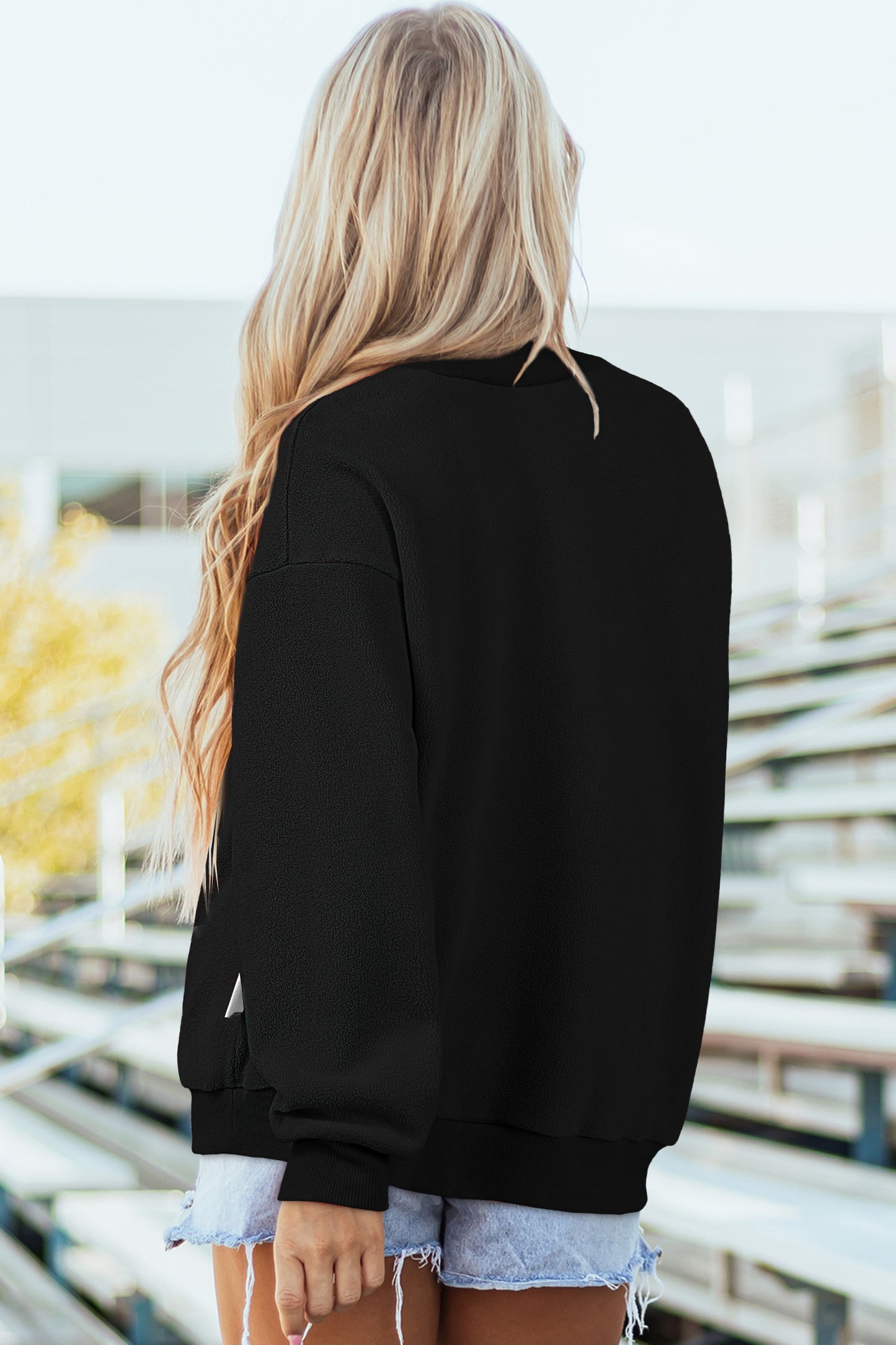 Black Oversize Drop Shoulder Reversible Mock Neck Sweatshirt-Tops/Sweatshirts & Hoodies-[Adult]-[Female]-2022 Online Blue Zone Planet